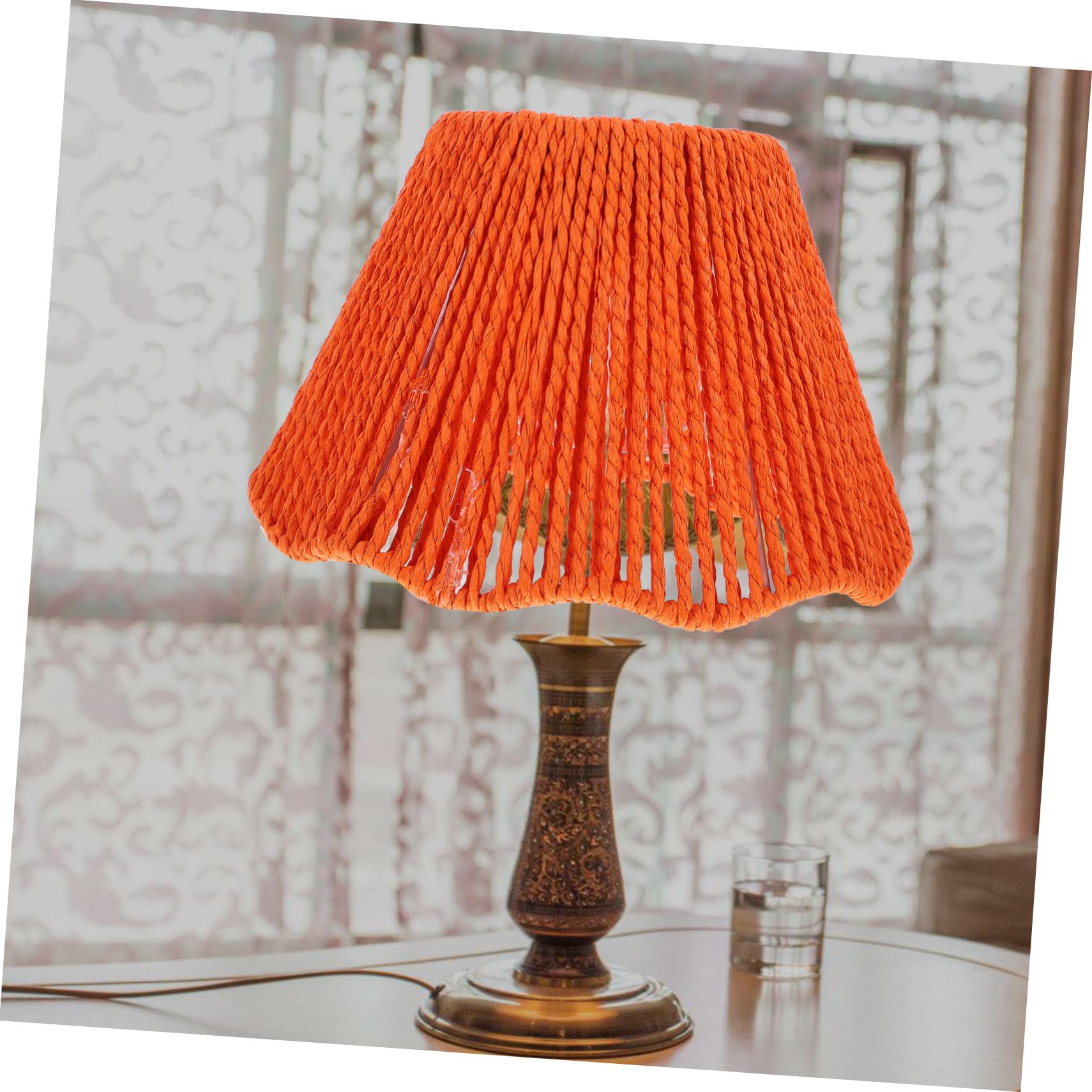 Abat-jour Décoratif en Corde de Papier Orange, Tissé