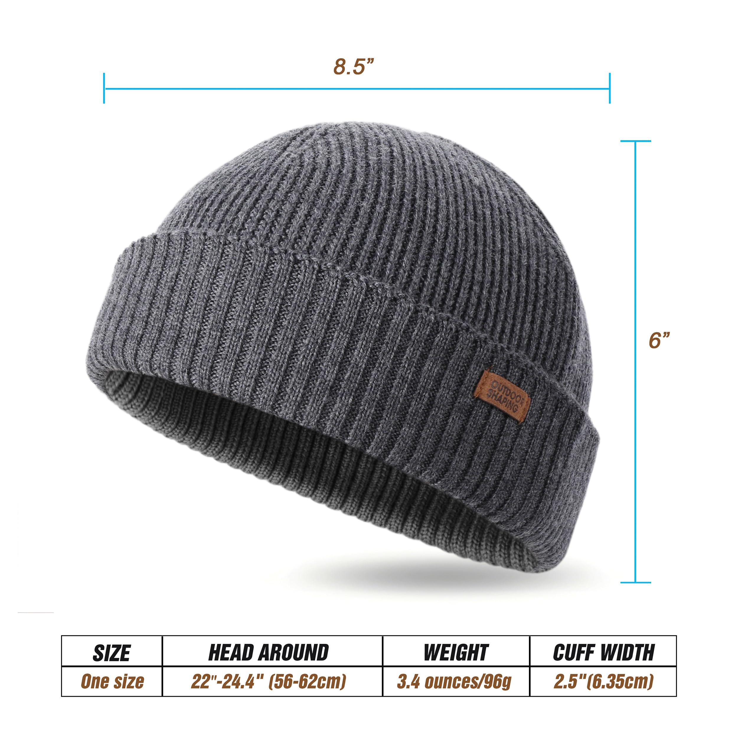 OUTDOOR SHAPING Gorros cortos de lana merina para hombres y mujeres, gorro de punto con puño de arrastre, gorro cálido de invierno para uso diario