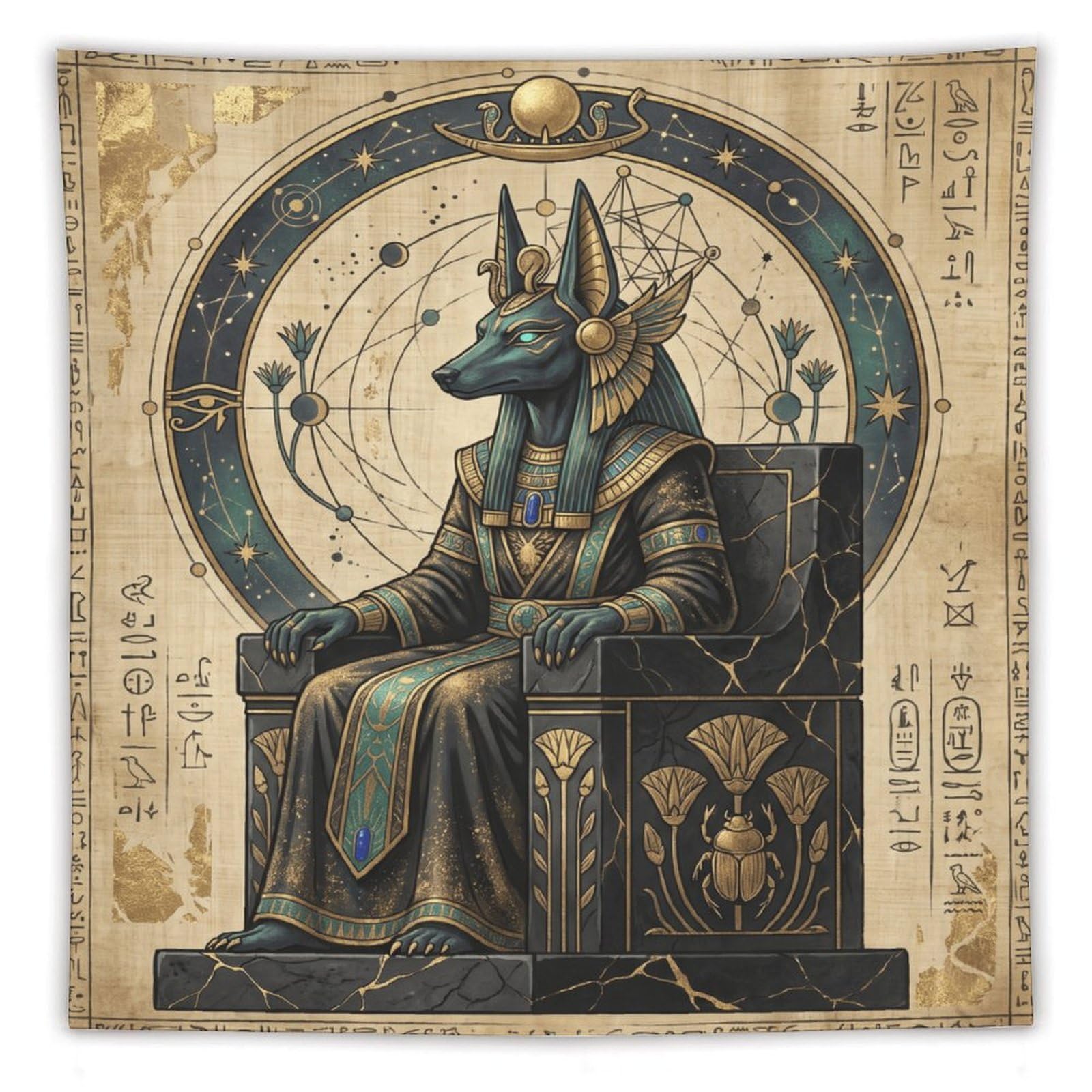 H3B8U2Y5 Anubis Seated Egyptian Wall Tapestry, Detailed Illustration Style