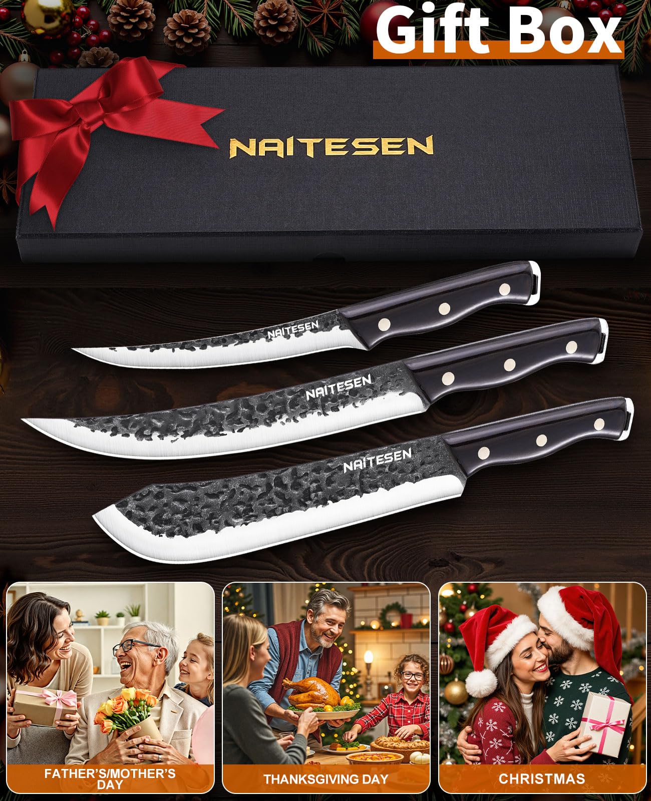 Naitesen 3PC Butcher Knife Set, Brisket Carving Breaking Boning Knife — Amazon image 6