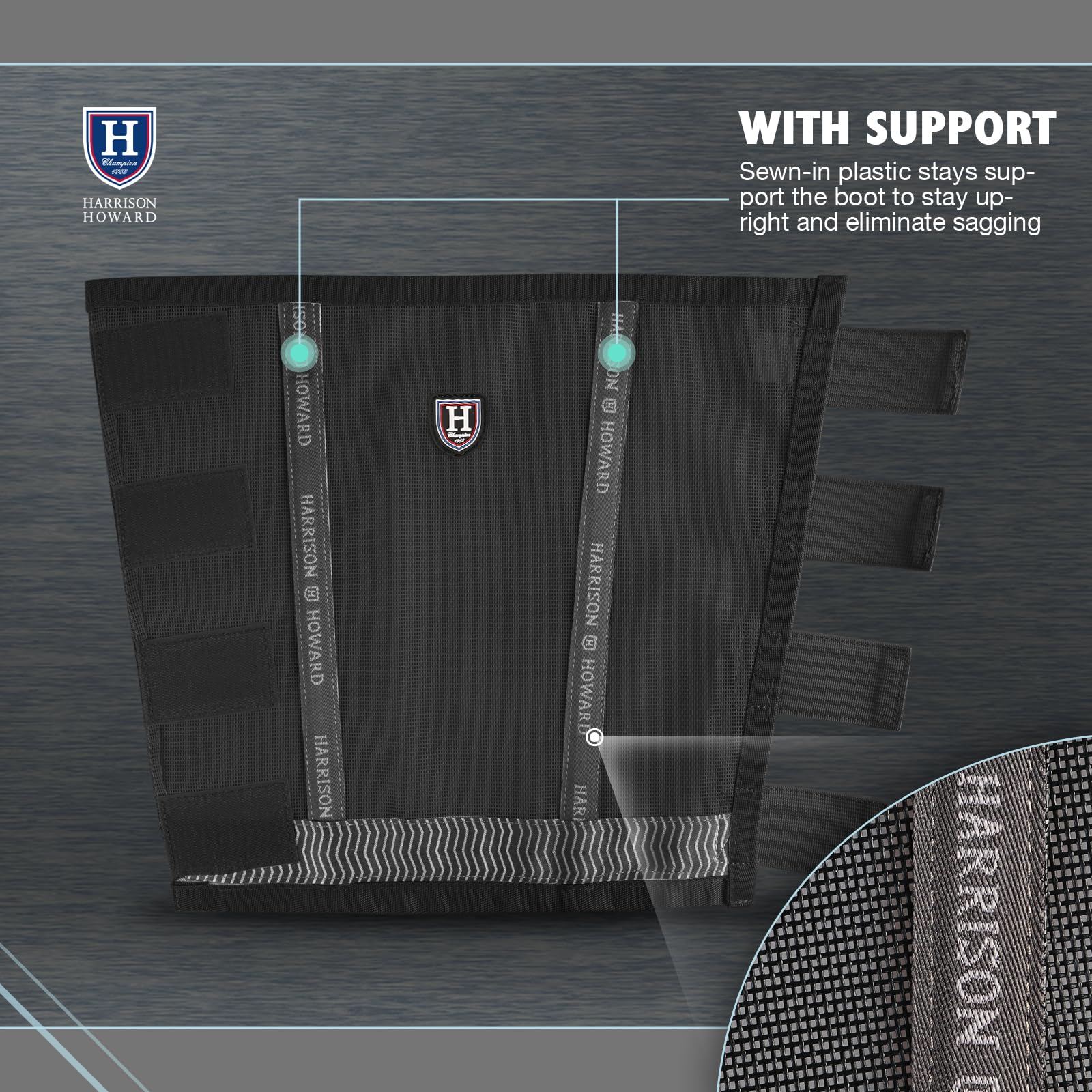 Harrison Howard Lot de 4 guêtres anti-mouches amples avec protection UV, respirantes, durables en maille fine, confortables avec bandes réfléchissantes pour plus de sécurité - Noir - Taille L