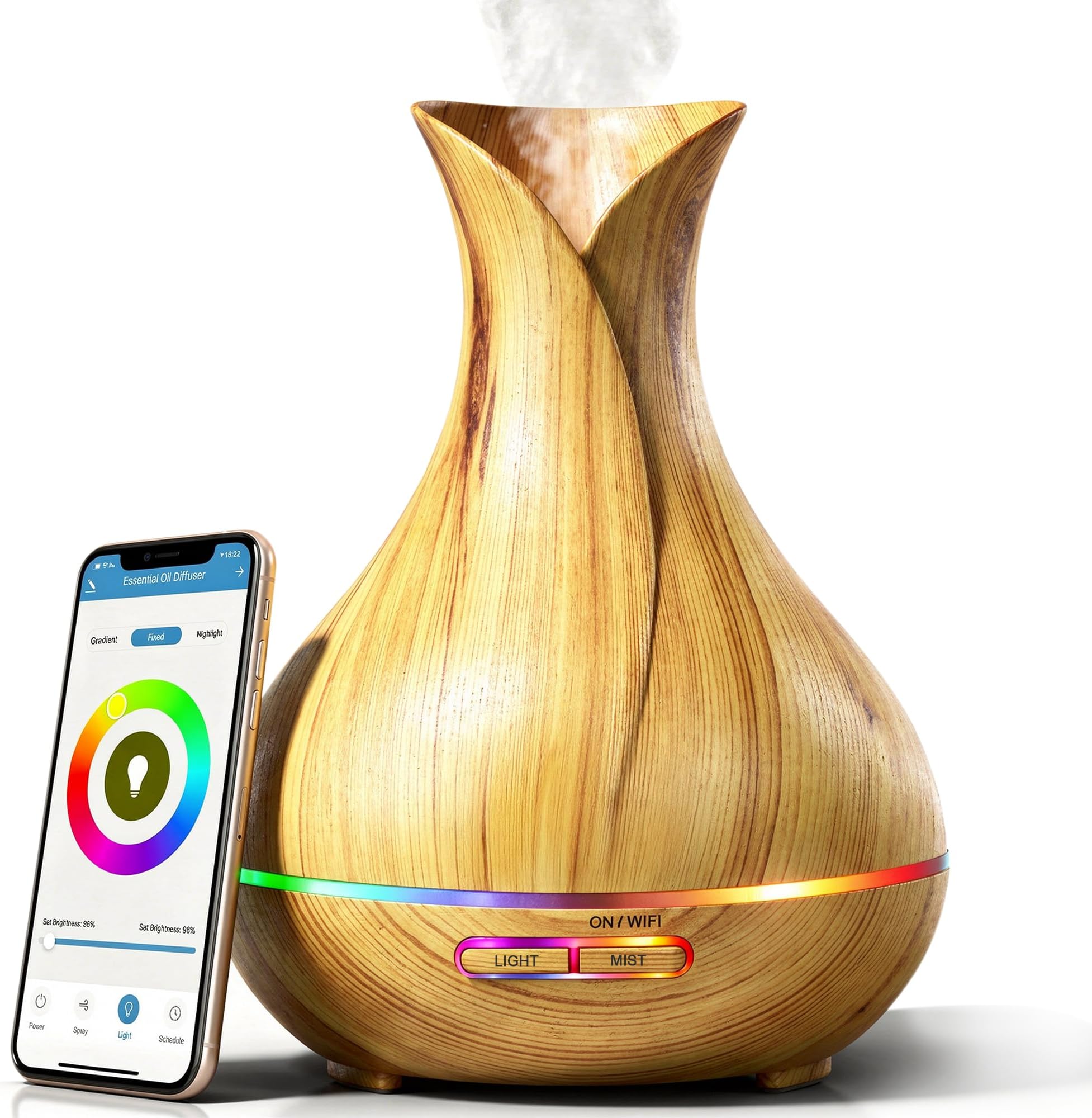 Sierra Modern Home Smart WiFi Humidifier - Aromatherapy Essential Oil Diffusers with App Control & Voice Control - Works with Alexa & Google Home - 400ml Ultrasonic Diffuser & Humidifier - Light Brown