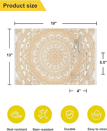 Miniatura 6 de Bohemia Table Placemats for Dining Table Set of 2, Cotton Linen Cloth Kitchen Place Mats with Pocket, Washable Burlap SquareRectangleRound Table