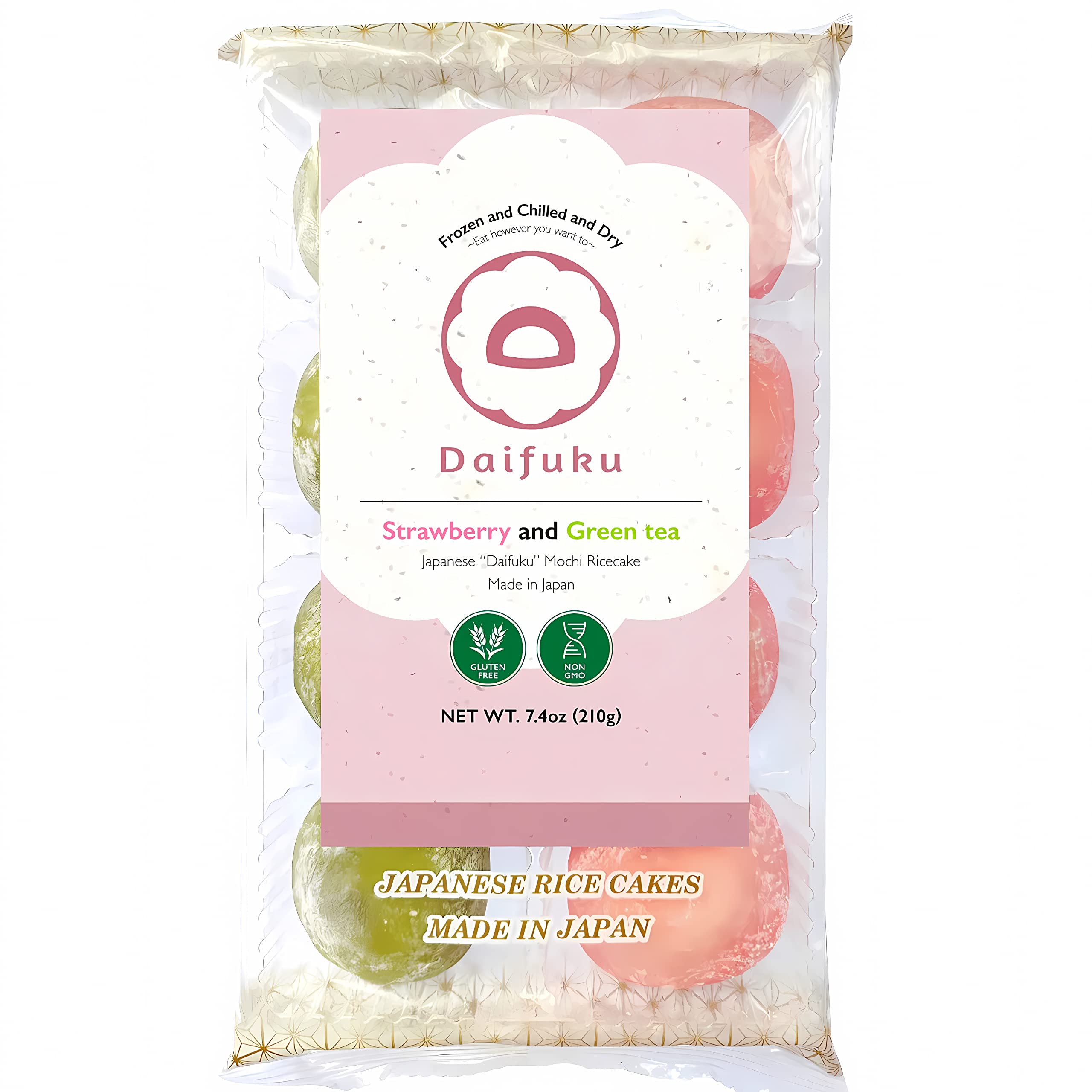 Daifuku Mochi, Strawberry & Green Tea 7.4oz, A 3-Layered Sweet Treat with Fluffy Mochi, Creamy Marshmallow & Luscious Filling
