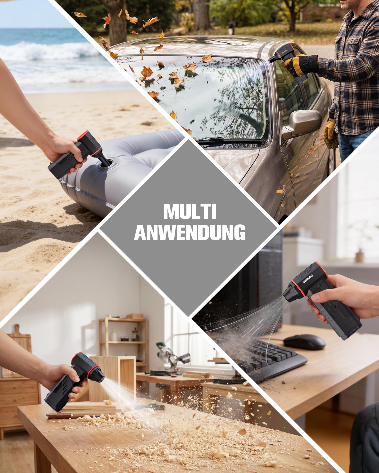 GOOLOO F5S Air Duster, 180000RPM Hochleistungs-Staubgebläse | 3-stufig einstellbar, bürstenloser Motor für starken Luftstrom, tragbar mit 4 Düsen für PC, Tastatur, Auto und Haushalt
