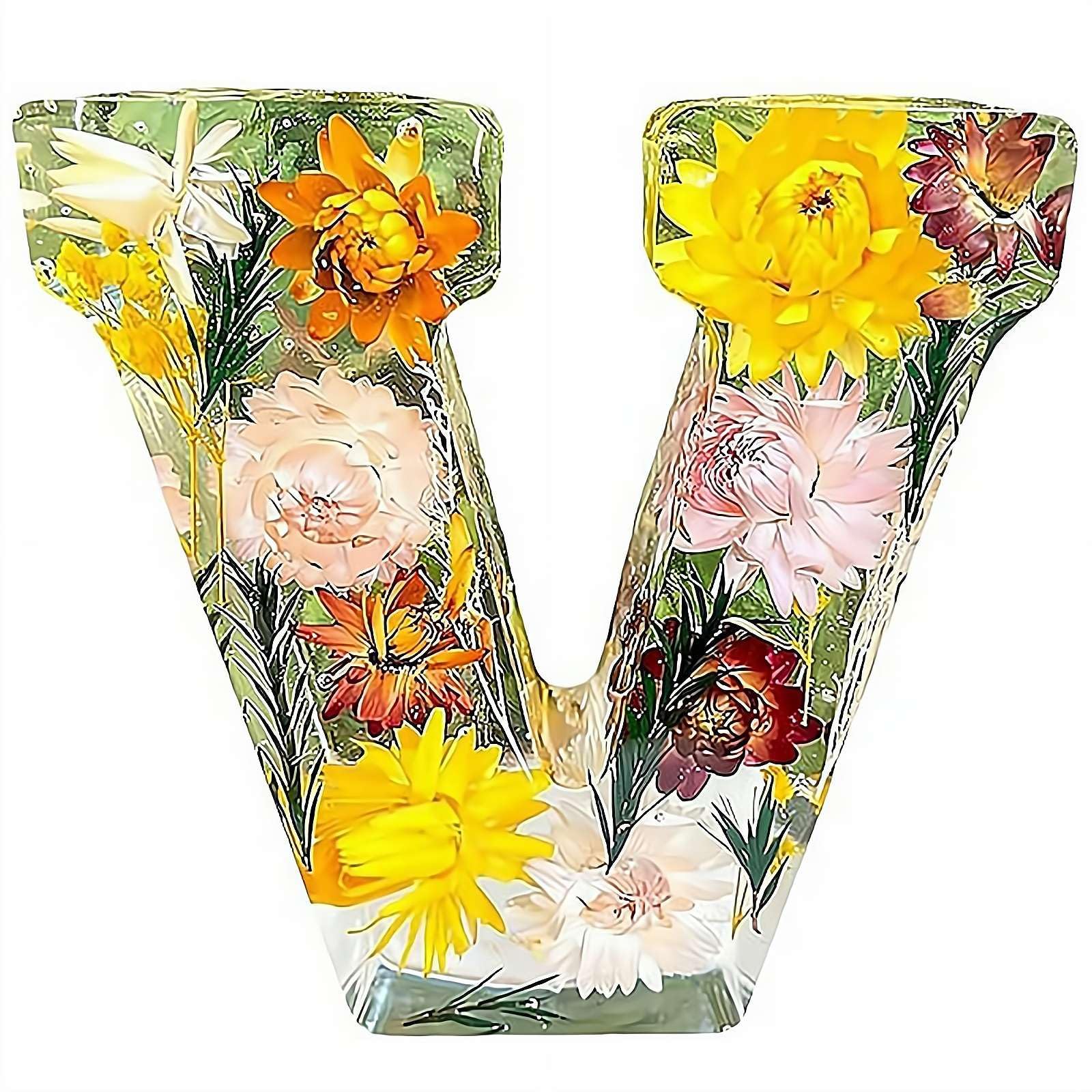 Handmade Floral Night Light, 2026 Floral Resin Night Light Letter, Flower Resin Letter Lamp with LED Lights, DIY Handmade Creative Letters Flower Lamp, For Various (V)