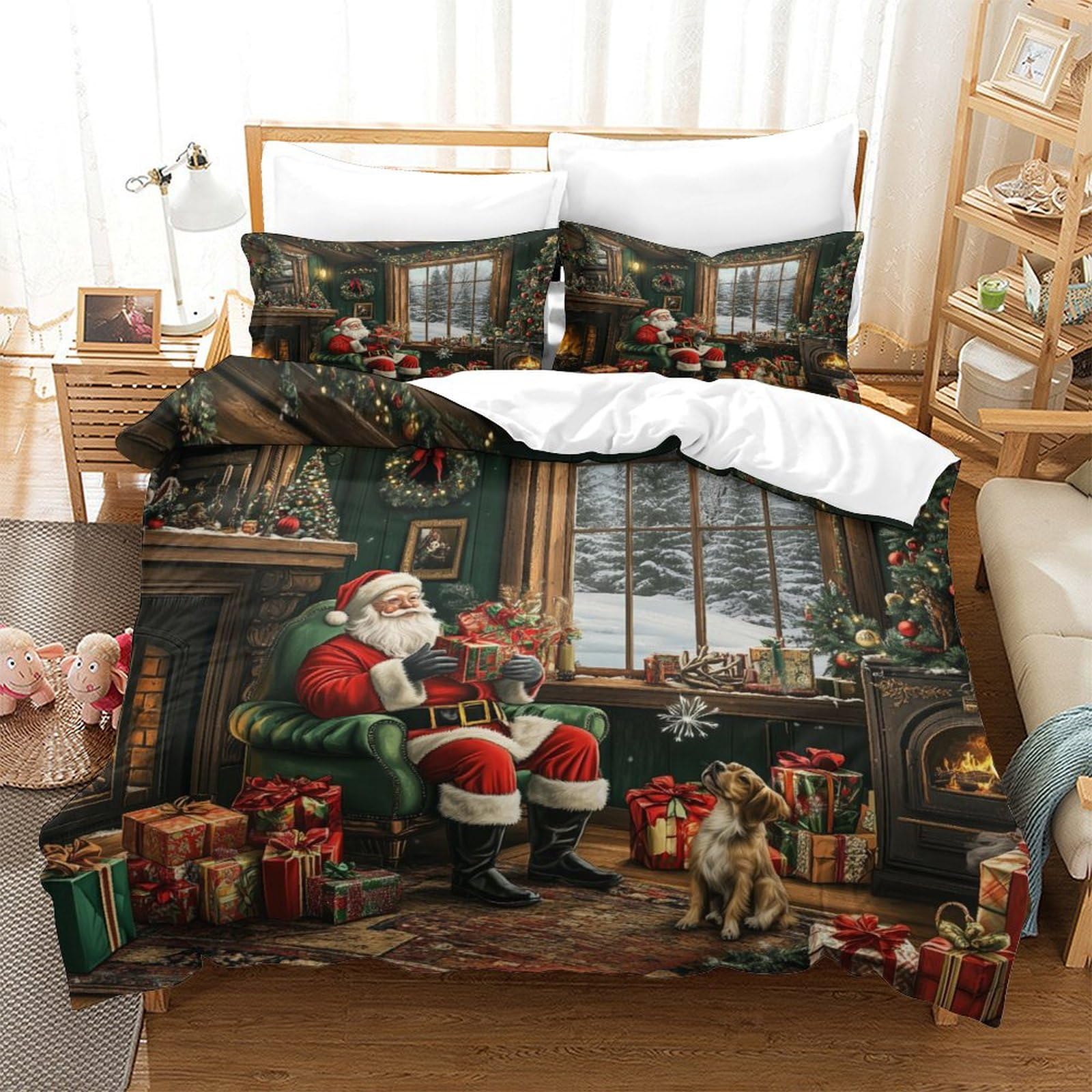 Christmas Theme, Christmas Tree Duvet Cover 3 PCS Hotel Quality Quilt Cover Bedding Bed Covers with Pillowcases with Zipper Closure Ultra Soft Anti Allergic Microfiber King（220x240cm）