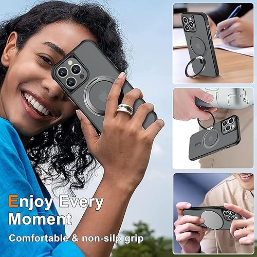 Miniatura 7 de Funda con anillo giratorio de 360 para iPhone 14 Pro Max, soporte invisible y soporte de anillo, compatible con MagSafe, protección militar contra