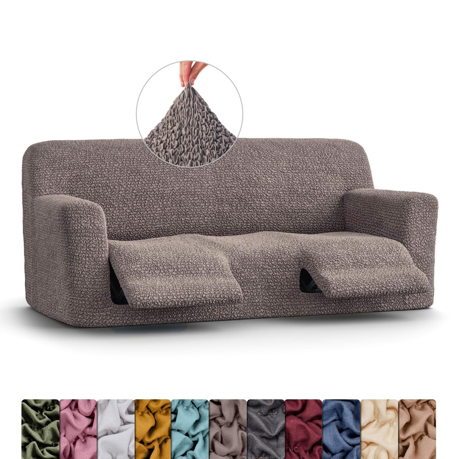 Menotti 3 Seater Recliner Sofa Cover - Sanitised Recliner Cover Couch Slipcover Soft Fabric Slipcover - Wingback Recliner Stretch Furniture Protector - Microfibre - Choco (3 Seater Recliner)