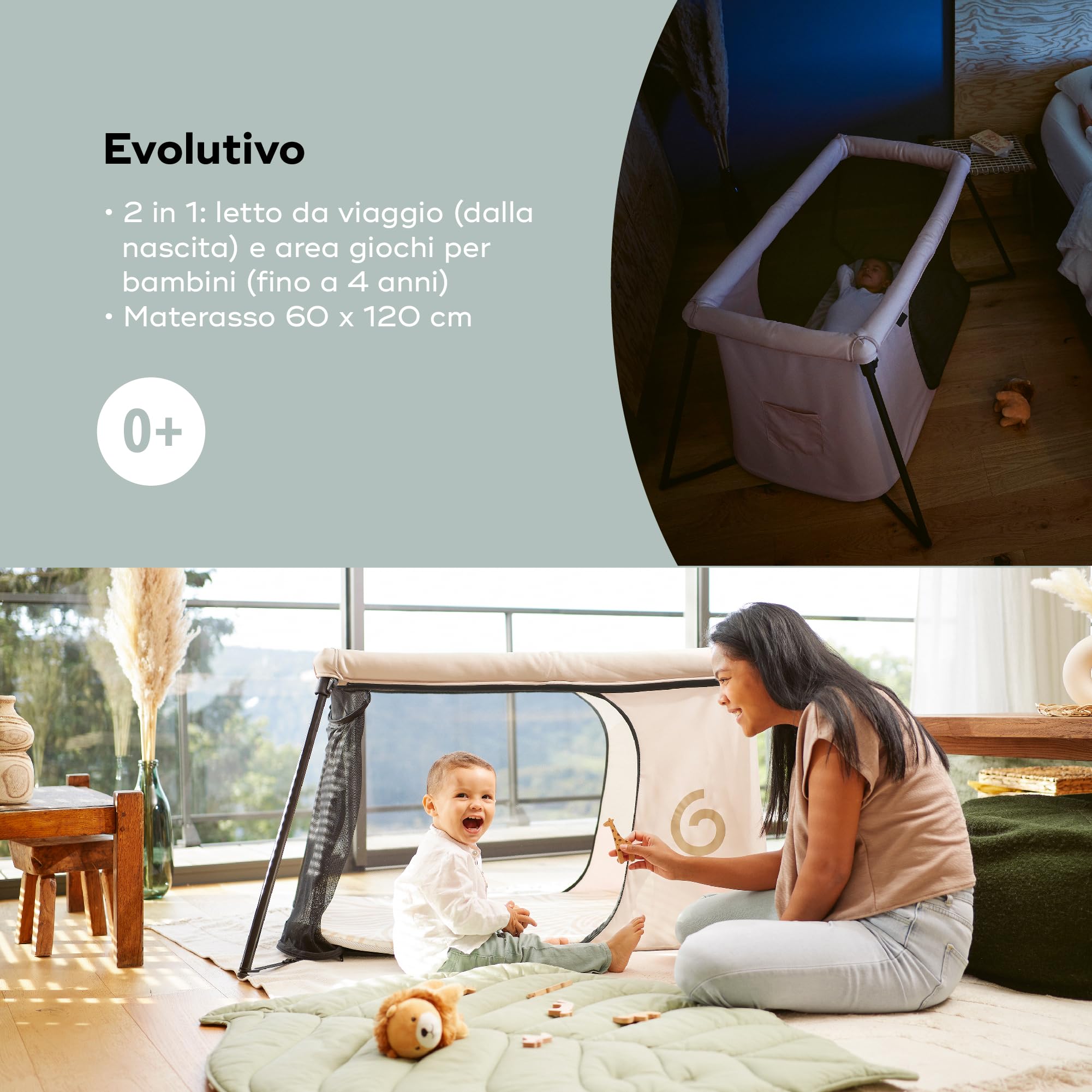 Babymoov Lettino da viaggio Moov & Sleep, Ultra Compatto e Leggero (<5kg), Montaggio e Smontaggio Rapido, Dalla Nascita e Fino a 4 Anni, Confortevole (Densità Materassino di 25kg/ms)