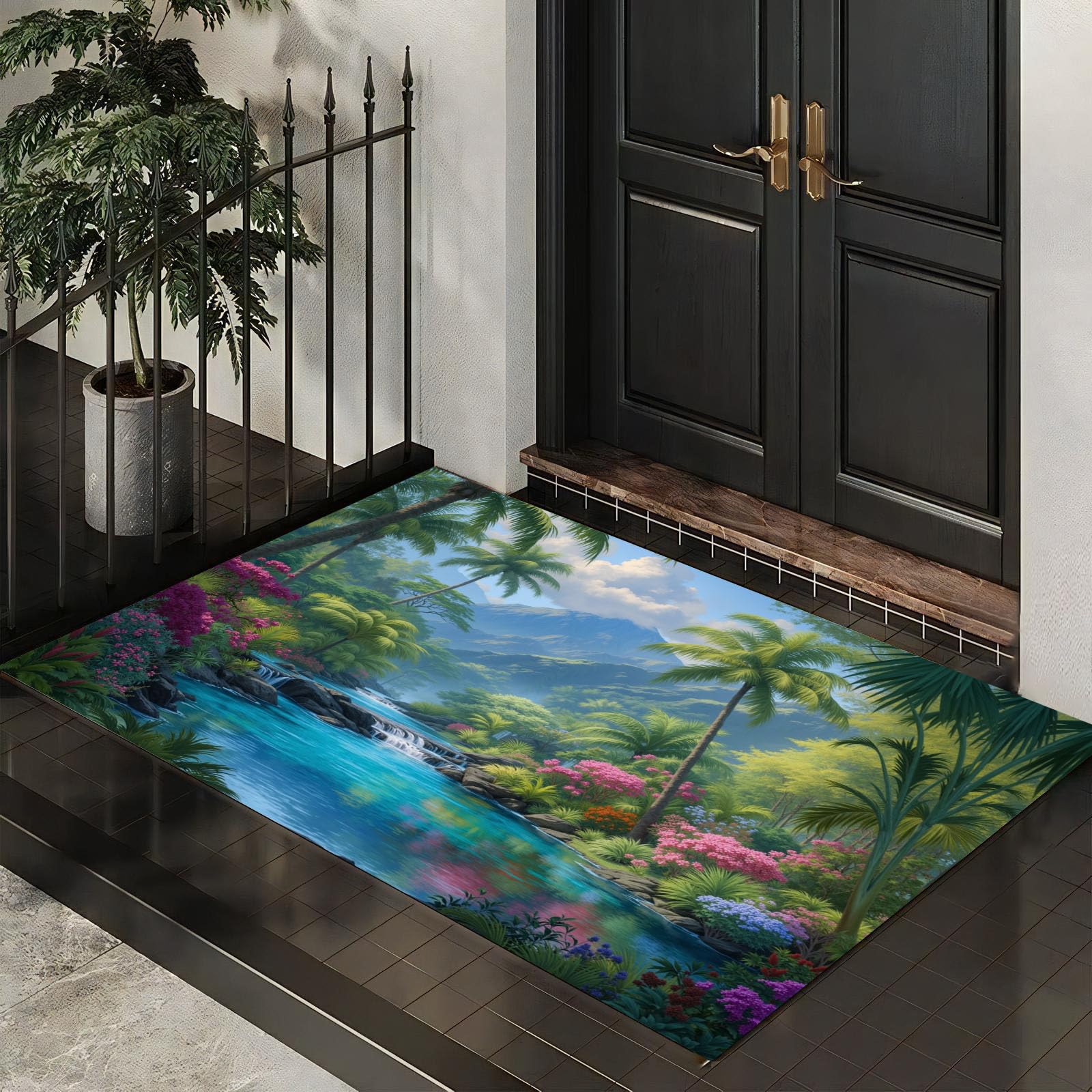Paillasson cascades de la forêt tropicale en fleurs 50x80cm