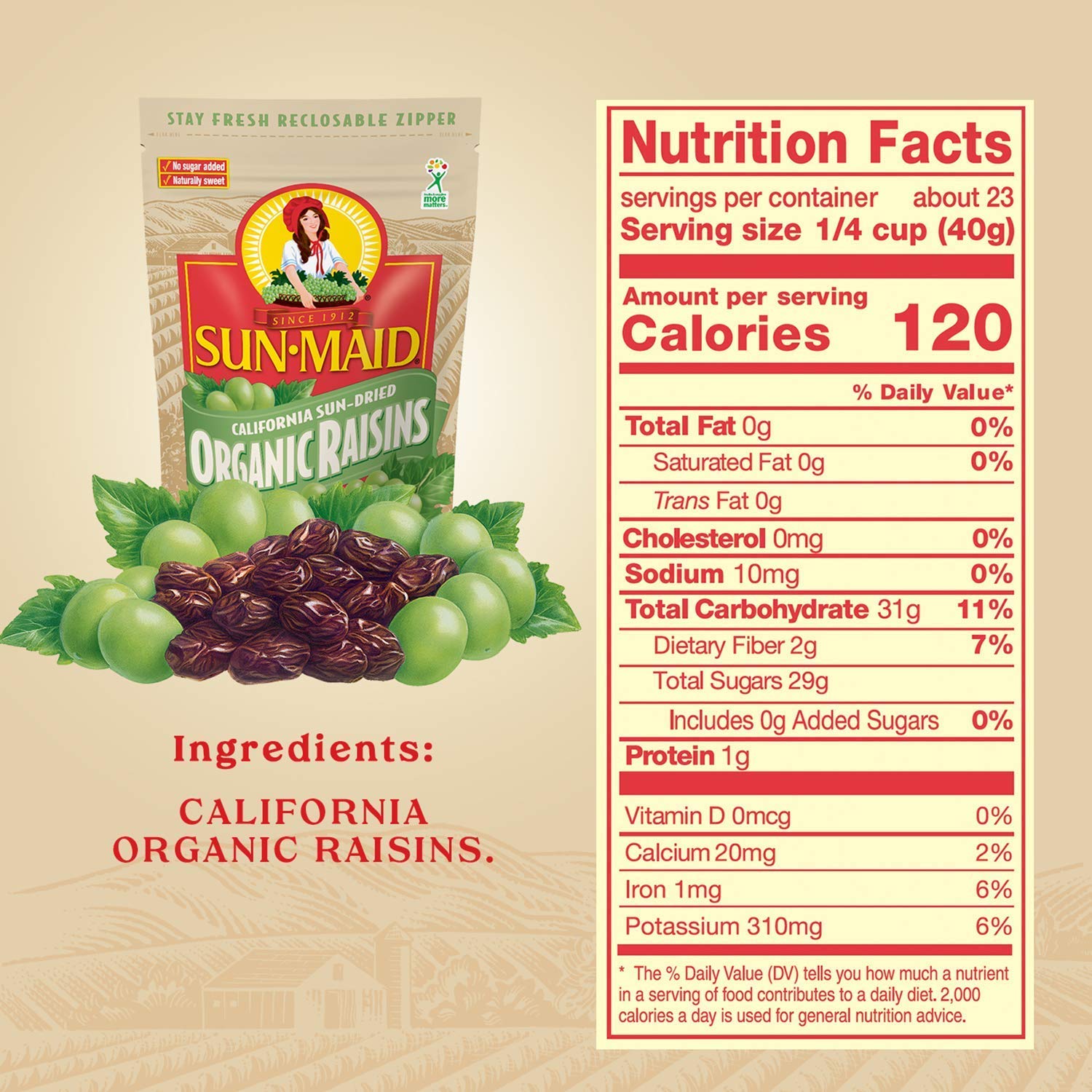Buy SunMaid Organic California Raisins 32 Ounce Resealable Bag