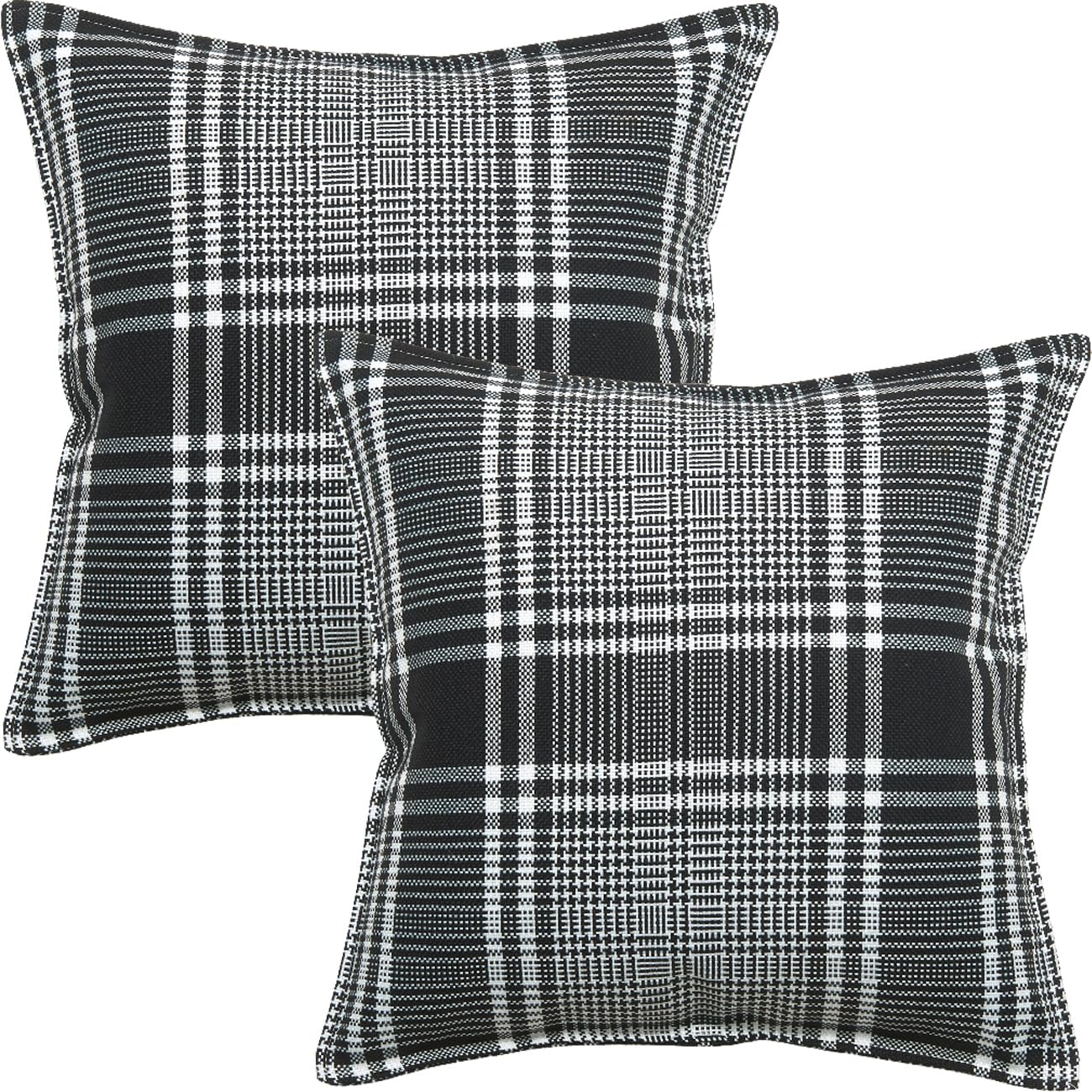 HOMTRYLIC Cushion Covers Set of 2 Decorative Gingham Plaid Throw Pillow Covers 40x40cm Linen Cushion Pillow Cases Vintage Boho Pillowcase for Sofa Bedroom Home Decor, Black โ image 1