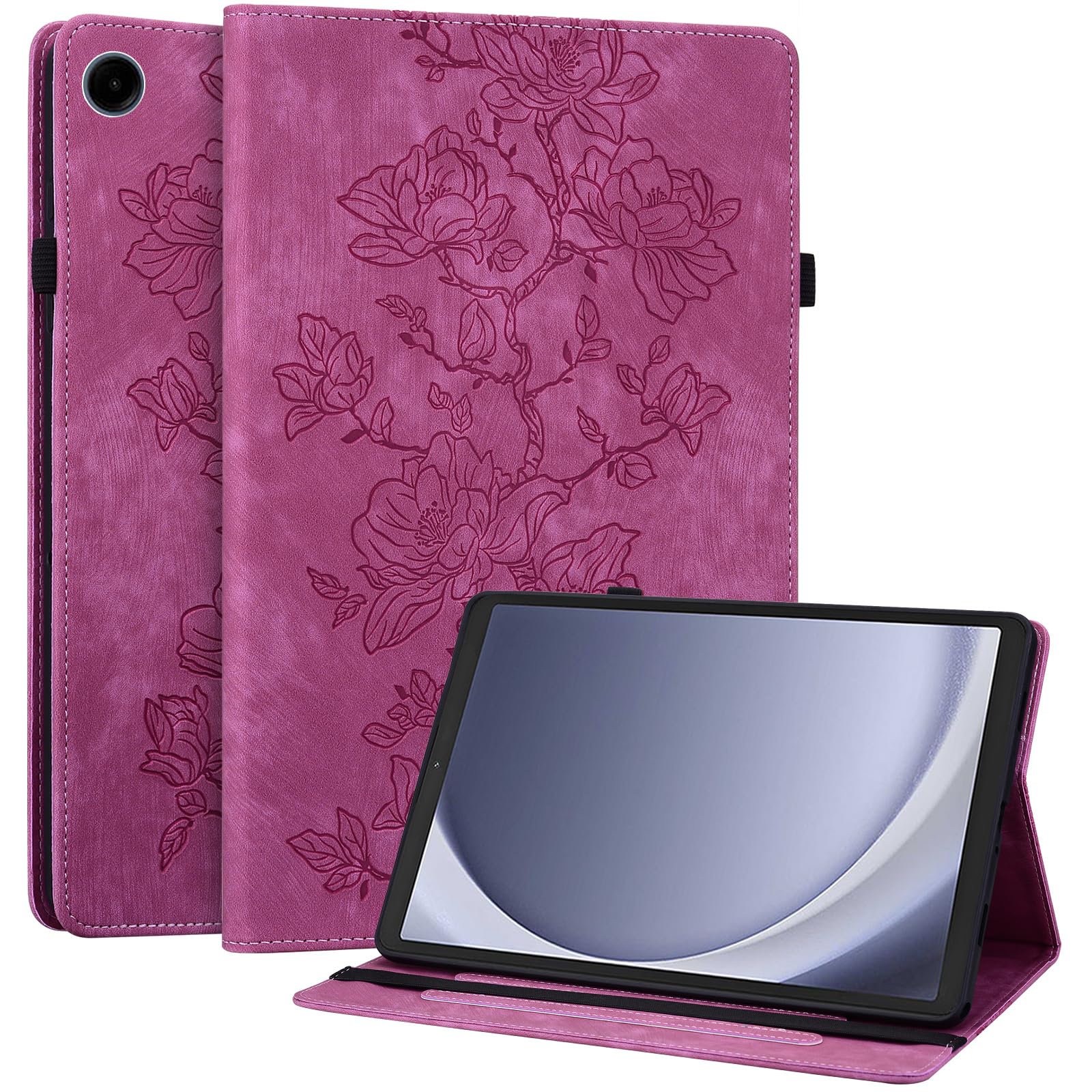 Case for Samsung Galaxy Tab A11 8.7 Inch 2025/A9 8.7 Inch 2023, Slim PU Leather Folio Cover with Multi-Angle Stand and Pen Holder, Rose
