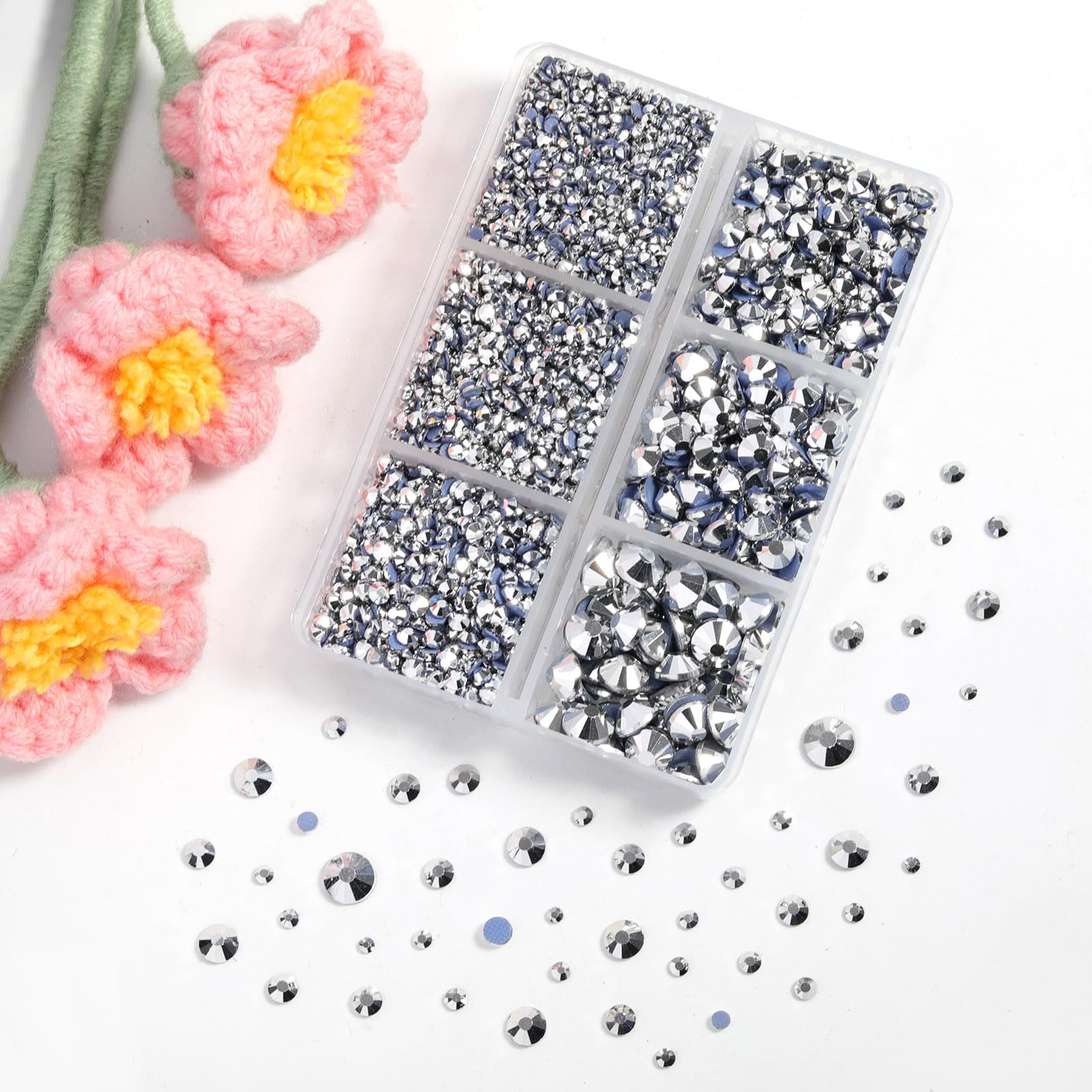BEADSLAND Hotfix Rhinestones,4000 PCS Silver Rhinestones for Clothes Crafts Mixed 6 Sizes with Wax Pencil and Tweezers Kit,SS6-SS30,Silver Hematite - Image 2