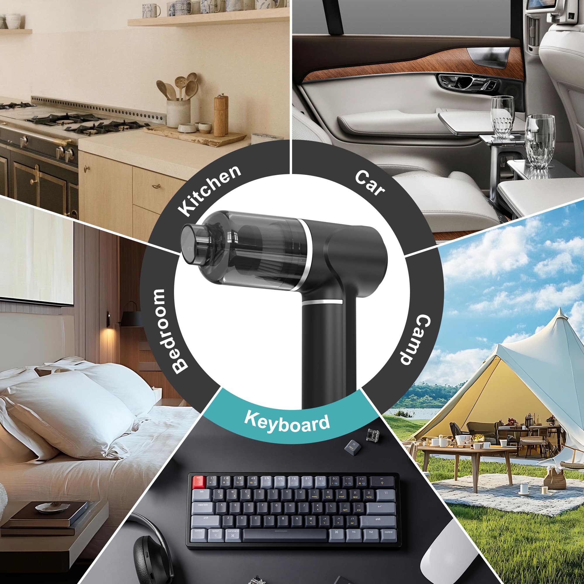 Handstaubsauger Akku Kabellos 30kPa - Mini Auto Staubsauger mit Bürstenloser Motor Stark Autostaubsauger Handsauger für Autos, Büros, Schlafzimmer, Küche, Wohnzimmer (Optimiert)