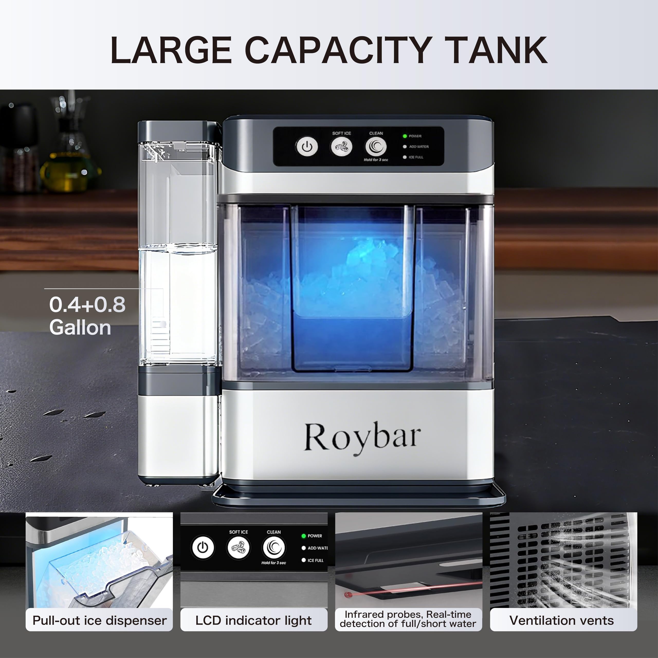 Large Capacity Ice Makers Countertop One-Click Operation Self-Cleaning Portable Ice Maker 41lbs/24h With There Is A Detachable 3l Water Tank Ice Machine For Home,Bar,Office on Fridge.com - View 5