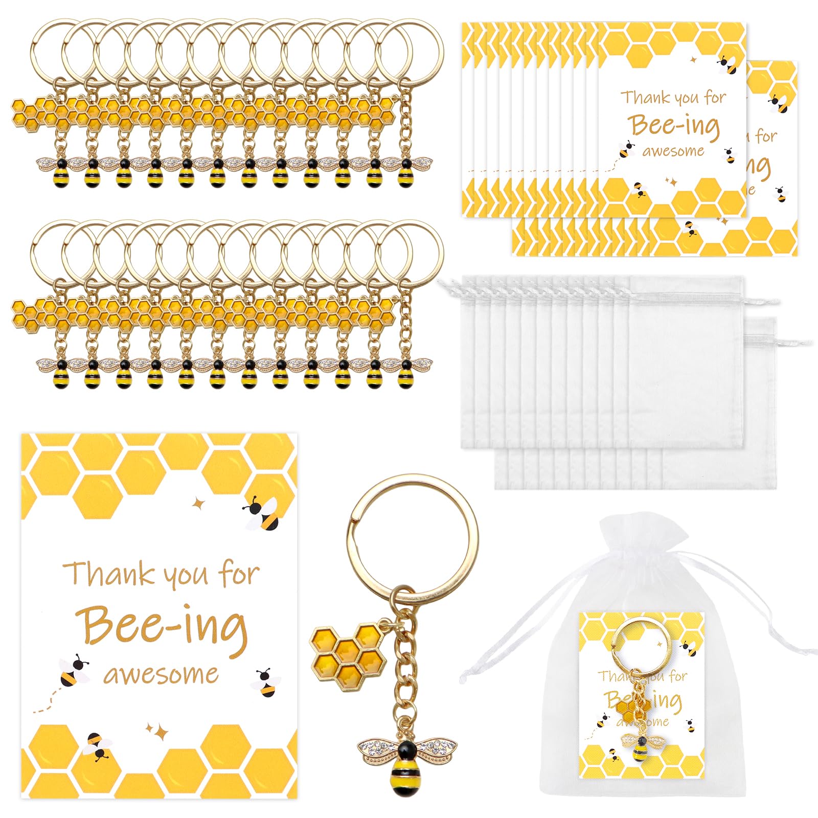 Topsky 24 Sets Thank You Gift For Colleagues - Employee Appreciation Gifts - Bee Keyring Small Pendant Bee Theme Thank You Cards - Thank You Gifts For Women, Nursery Teacher, Nurses, Volunteer