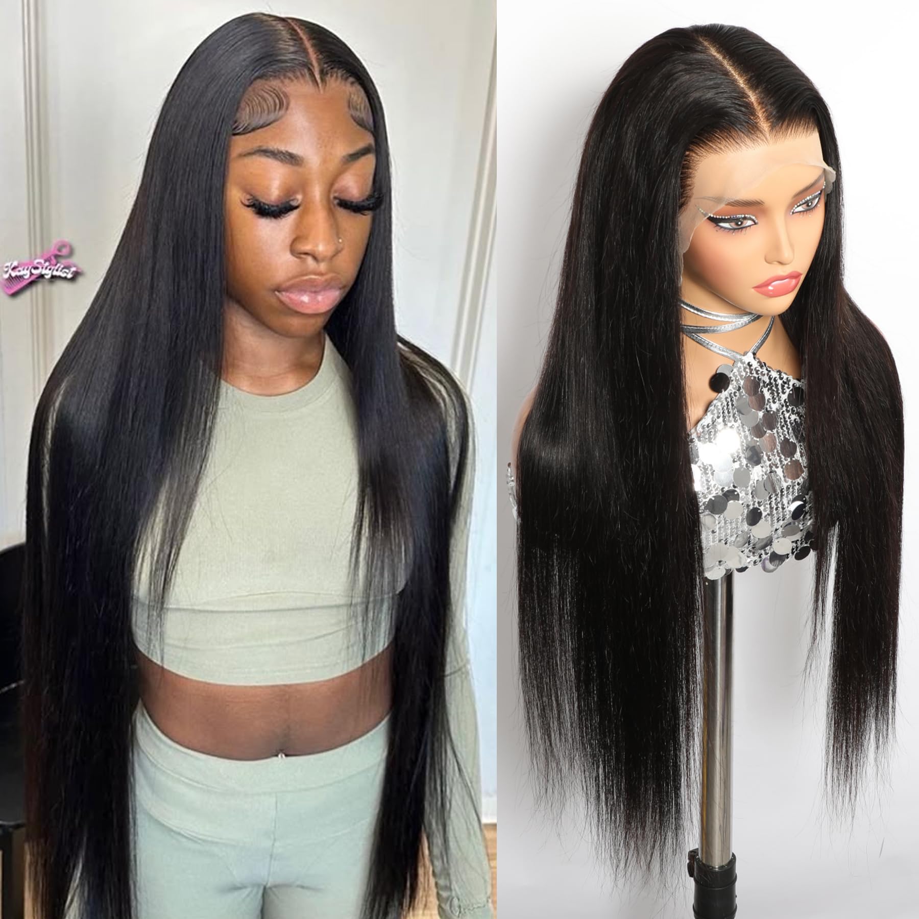 Girlofdreams Bleached Knots Full 13x6 HD Lace Front Wigs Human Hair Straight 180 Density Transparent Frontal Wig for Women Black Color Long Hair Wig 32 Inch