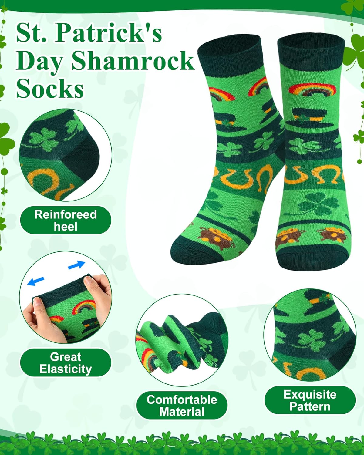 Geyoga 16 Pairs St. Patrick's Day Socks Bulk for Women Ireland Green Shamrock Crew Socks Funny Unisex Novelty Socks Irish Symbol Socks for Women Ireland Gift - Image 2