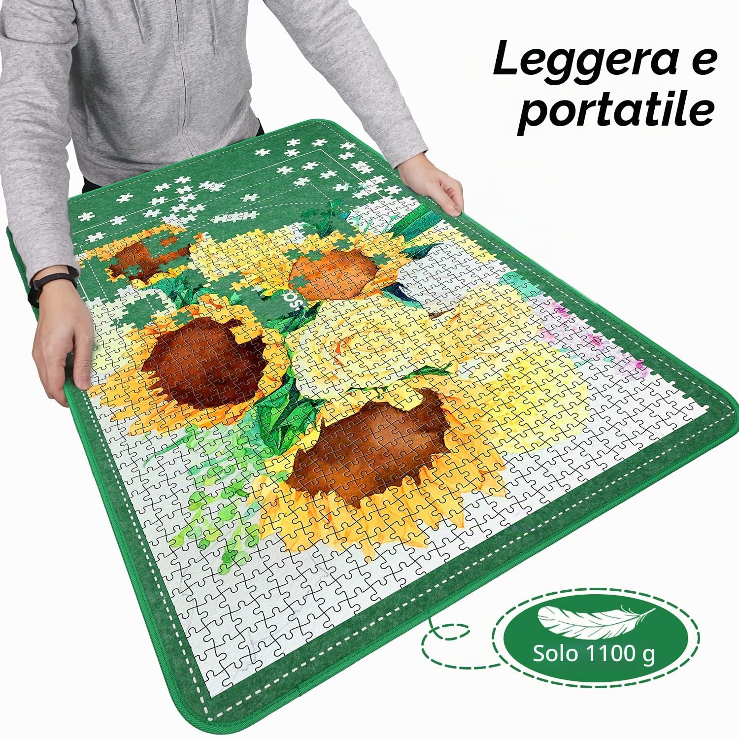 MOZOOSON Tabella per puzzle, 2000 pezzi, portatile, da tavolo | 105 x 80 cm, per riporre puzzle, accessori con 8 vassoi di classificazione e 1 copertura
