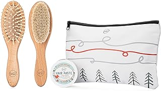 LANE & CO. Hair Gel for Kids with Goat-Hair Brush & Hard-Bristle Hairbrush- Plant-Based Styling Paste for Baby, Toddler - Natural, Organic, Child-Safe Formula with Shea & Cocoa Butter, Coconut Oil