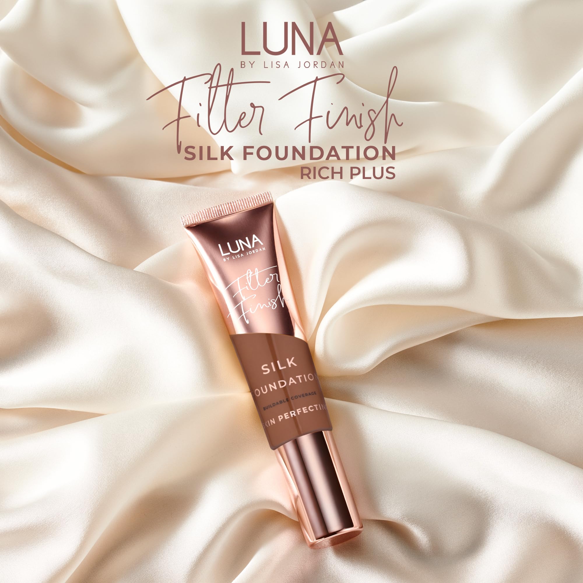 LUNA Silk Foundation in RICH PLUS BROWN Shade, Contains Hyaluronic Acid, Vitamin C & A, Aloe Vera, and Shea Butter - Image 2