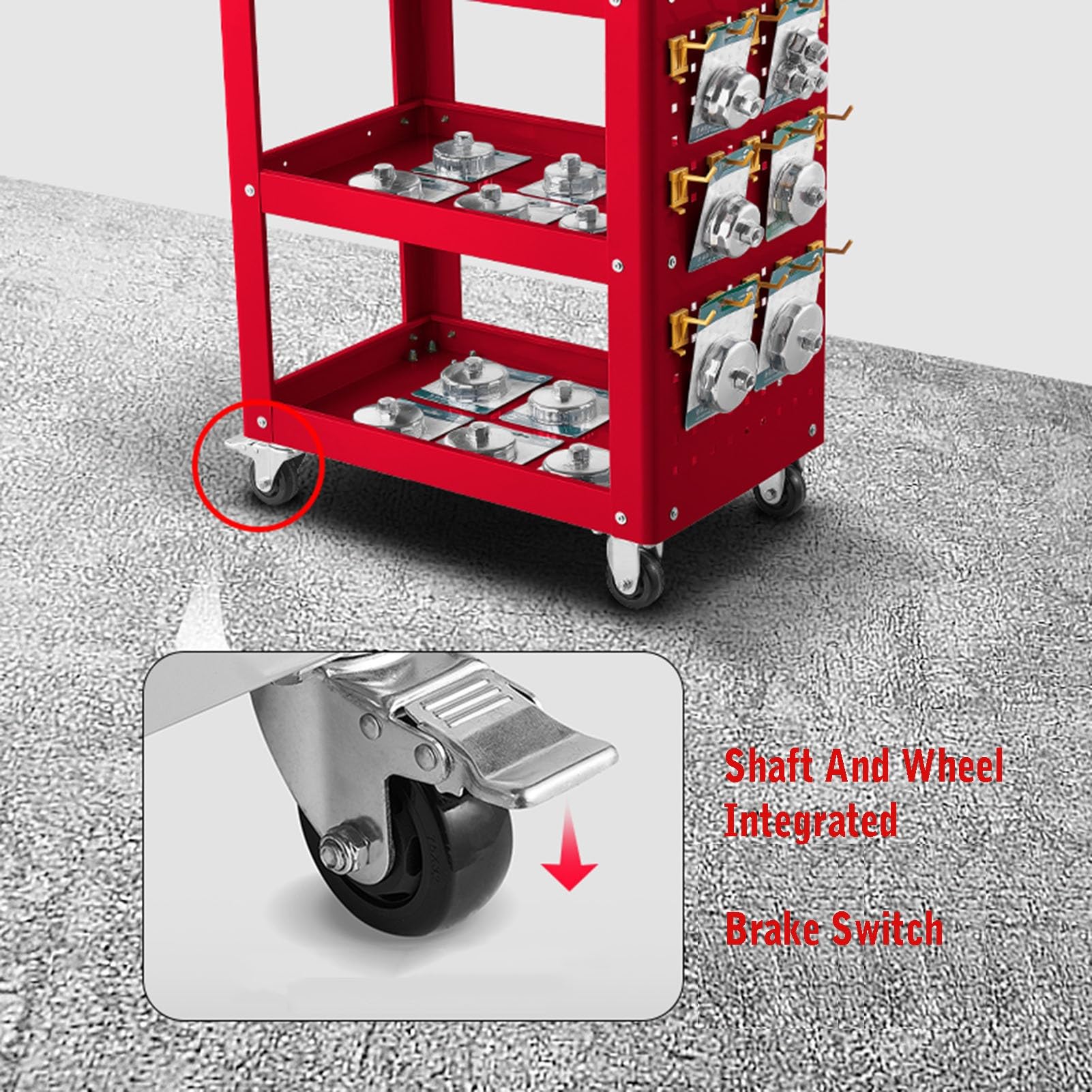 Carrello portautensili, Carrello portautensili a 3 Ripiani con Gancio, Carrello portautensili Commerciale, Portata 880 libbre con Serratura per Garage, casa, Hotel, ripar,Silver-Style 2