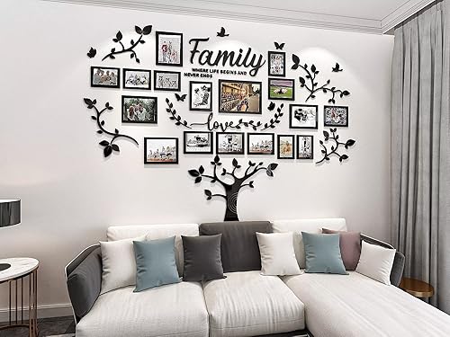 Vista 6 de Decoración de pared DIY para sala de estar, árbol genealógico, calcomanía de decoración de pared 3D, collage de marcos de fotos, decoración de pared