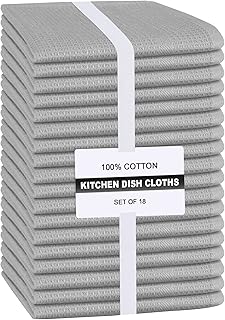 Linen Hub Set of 18 Kitchen Dish Cloths 100% Cotton 12x12 Absorbent Durable Washable, Dish Towels, Restaurant Cleaning Towels, Bar Mops Towels, Rags for Home Kitchen Bars, Grey