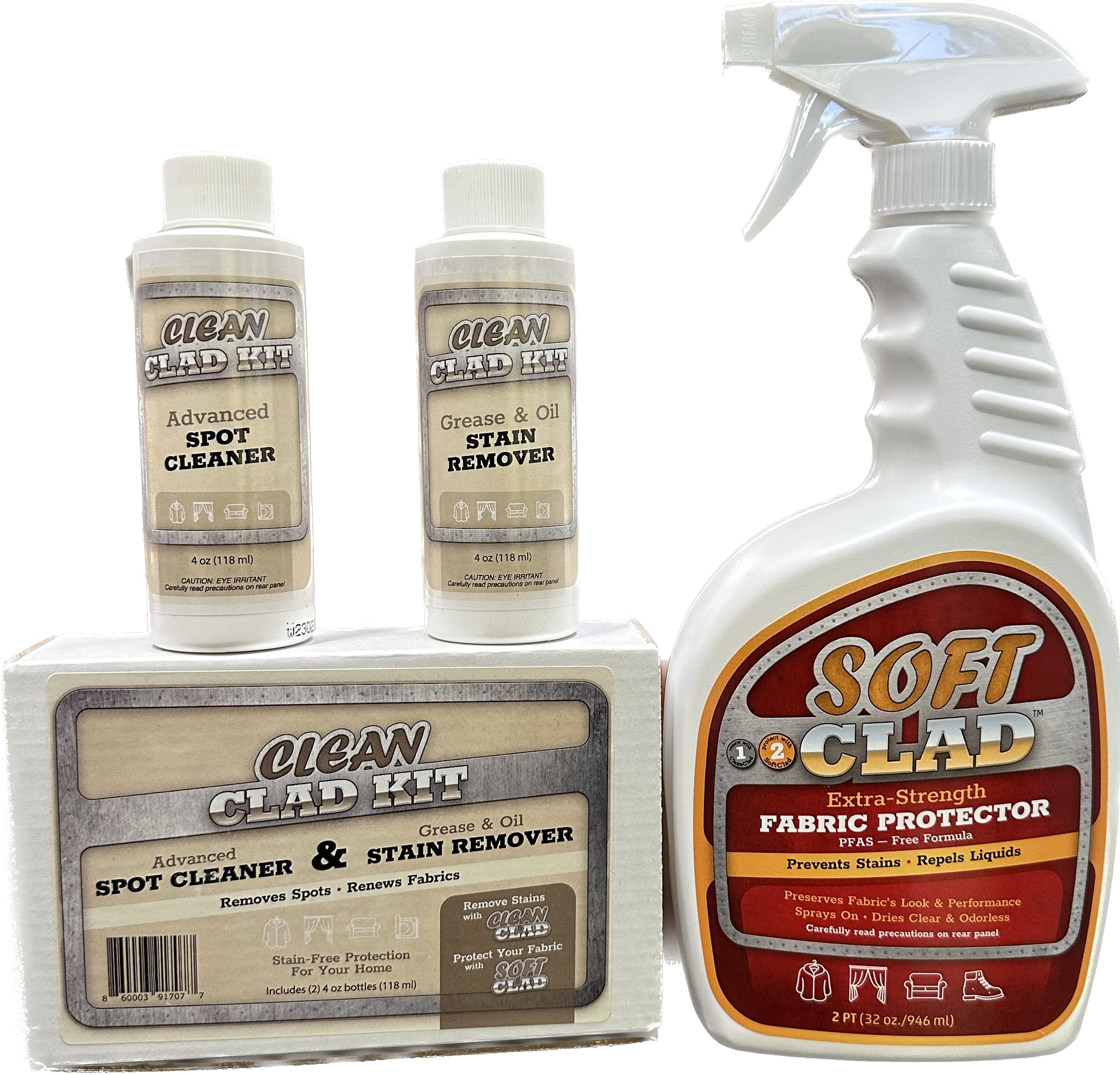 Extra Strength Fabric Protector Spray CleanClad Spot Cleaner Kit - Guard Remove Stains from Furniture Carpets Leather and