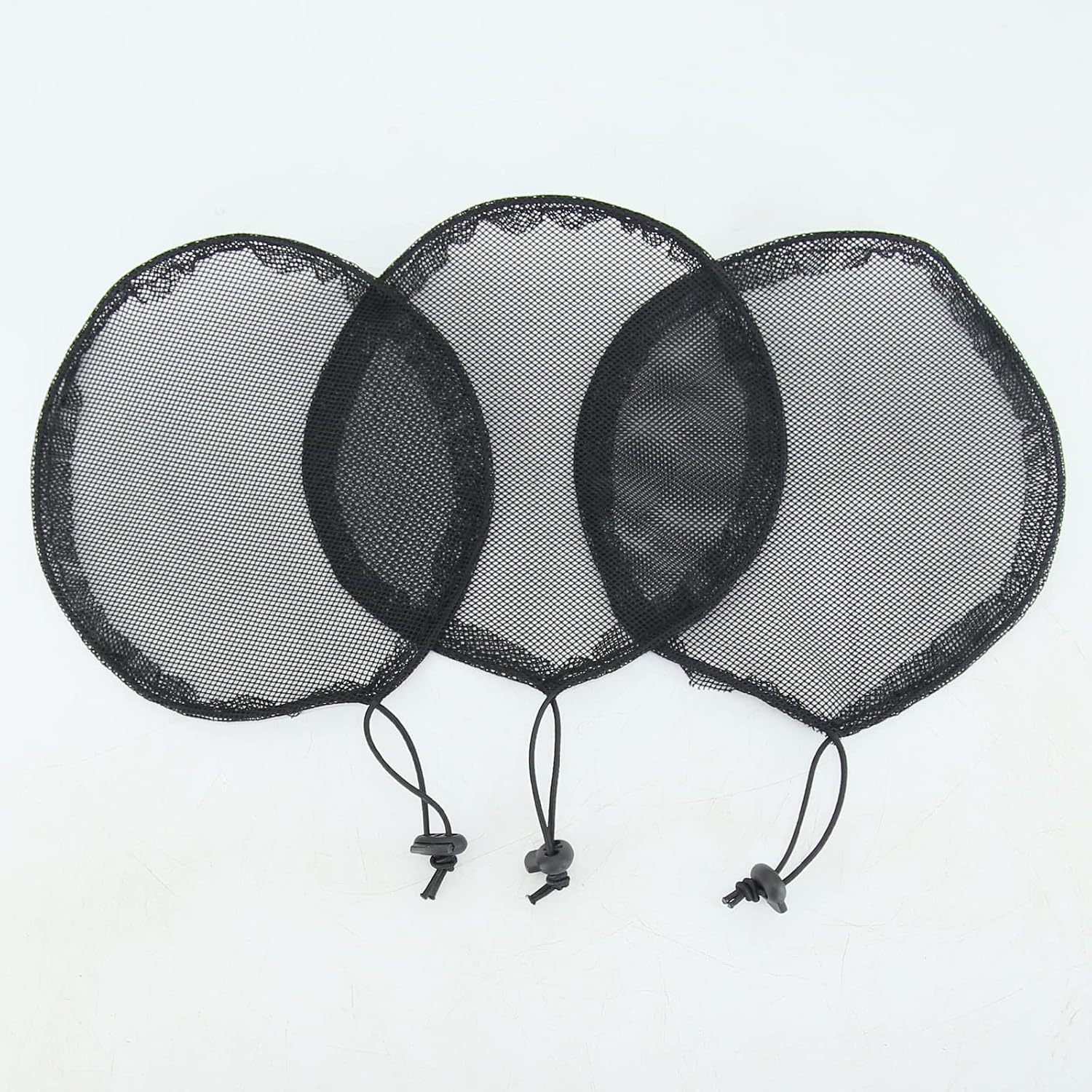 BTWTRY 3Pcs Black Weaving Ponytail Net Base Cap with Elastic Drawstring Ponytail Net Stretchy Base for Making Afro Puff Ponytail Wigs for Women (Round)