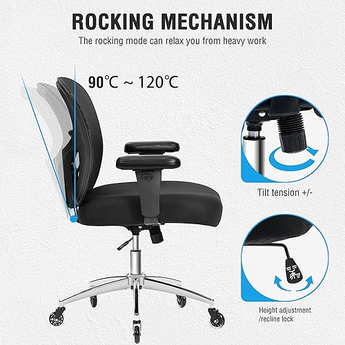 Miniatura 34 de Bigroof Silla de oficina en casa, silla de escritorio ergonómica de malla de 400 libras con brazos de apoyo lumbar ajustables, respaldo alto,