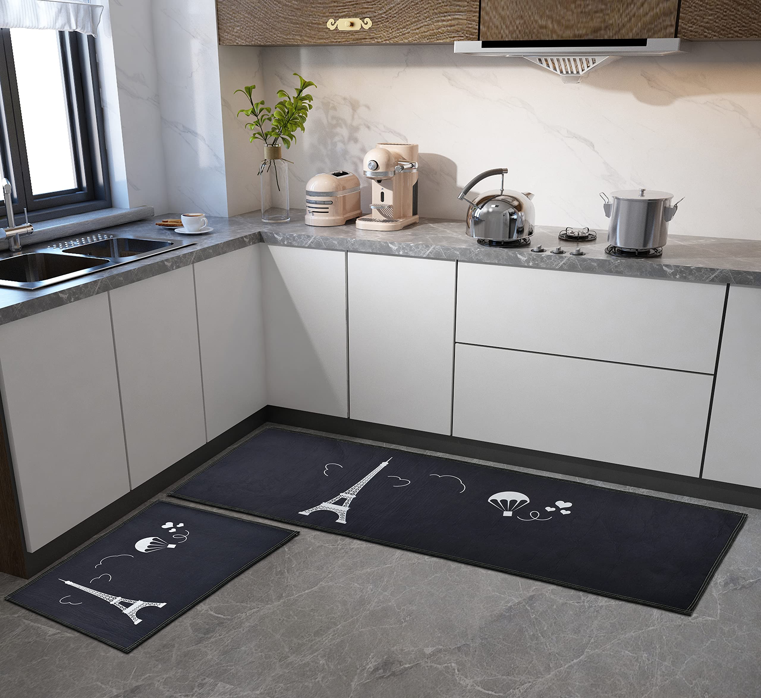 sharda home decor 3D Floral Mat and Runner (Multicolour, Polyester & Polyester Blend, 18x54 inch, 18x28 Inches)