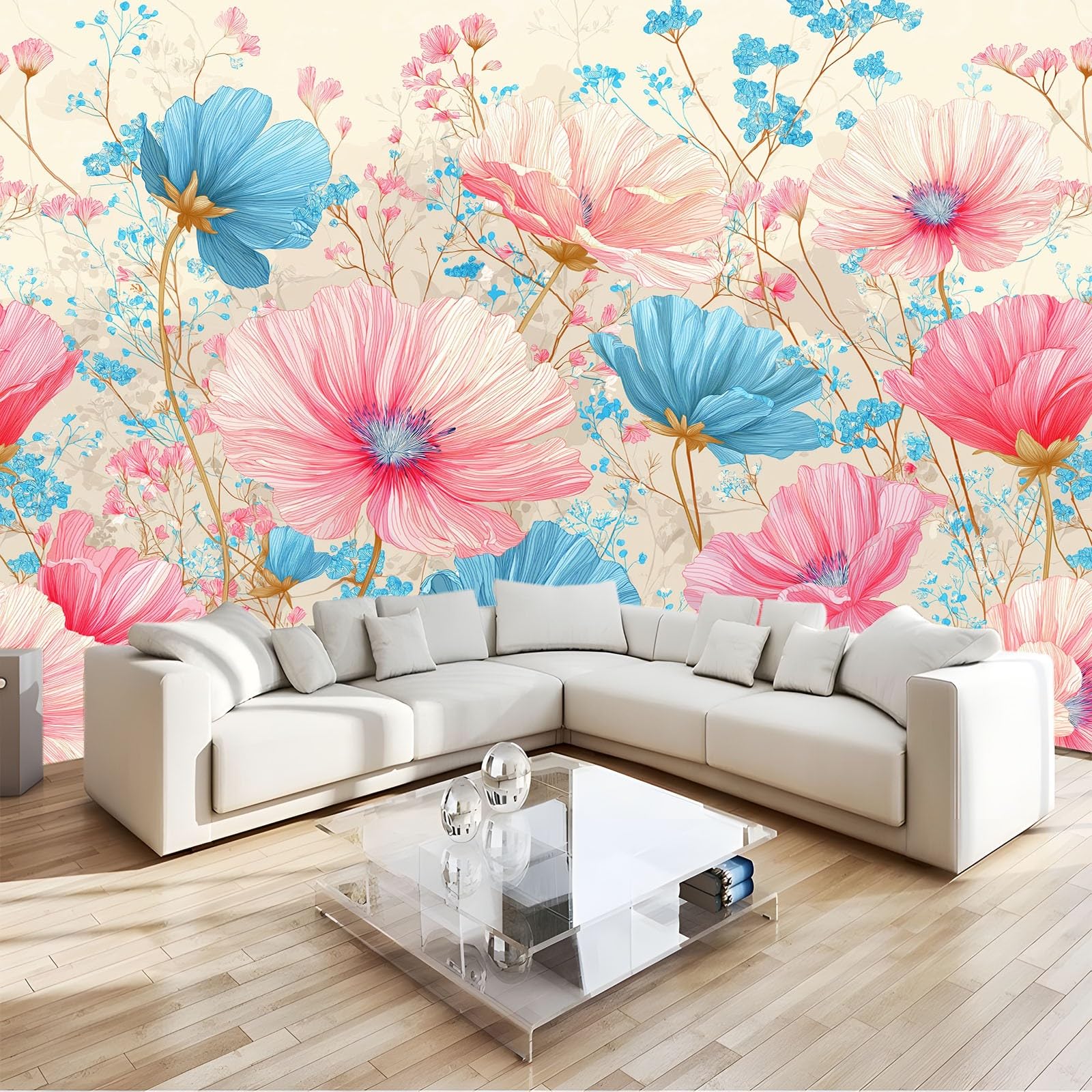 Papier peint panoramique 3D salon fresque murale beige