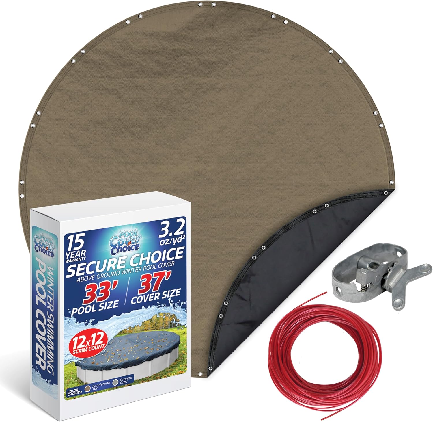 Winter Swimming Pool Cover for 33 ft Aboveground Round Pool Size, Secure Choice Series, Solid Material, Color - Sandstone Tan, Pool Cover Choice 5733-4CHOICE