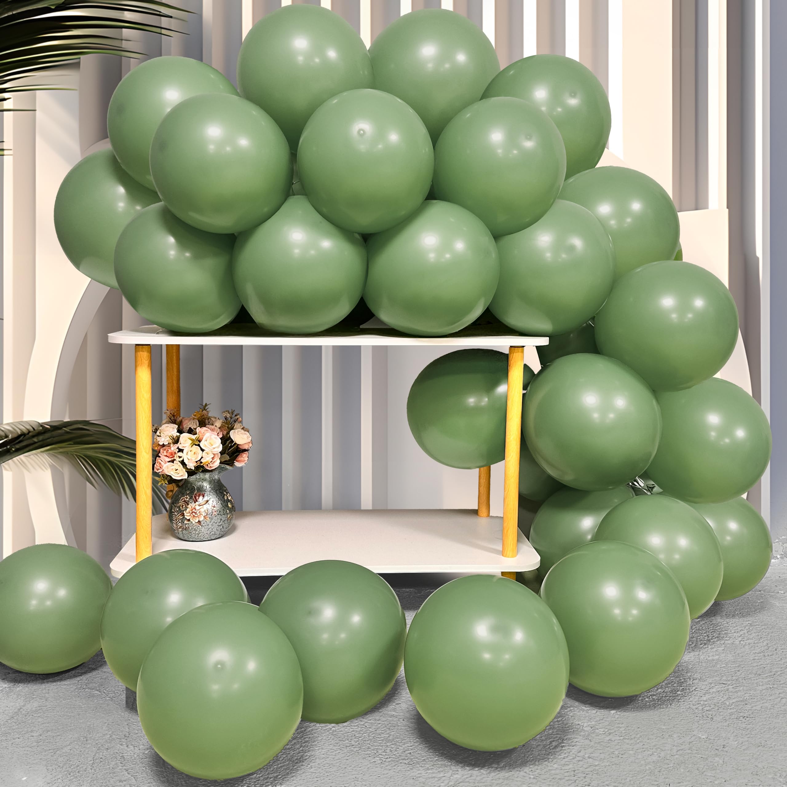 Firomi Sage Green Balloons 12-inch 100 Pack Big Helium Matte Round Olive Green Thicken Latex Balloon for Birthday Party (with 3 Ribbons)