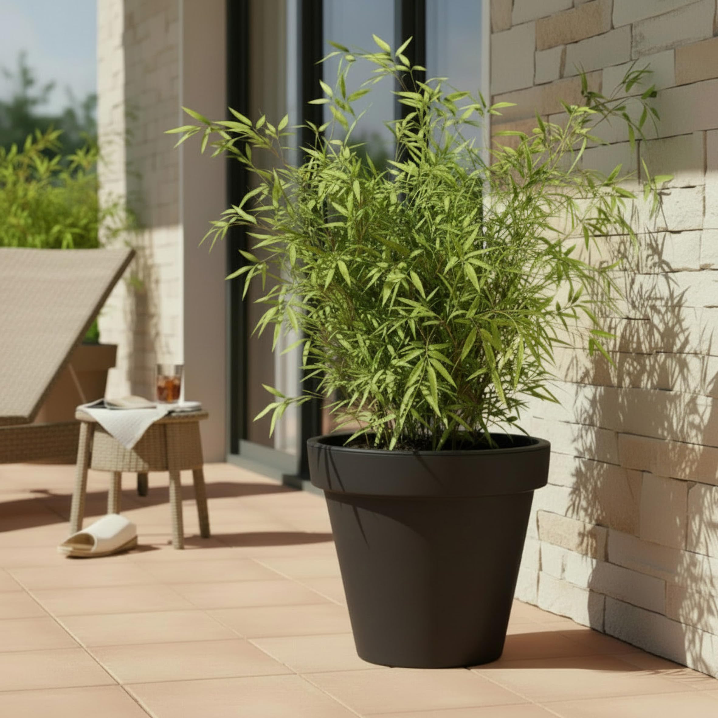 Spetebo Macetero de plástico grande L - 48 cm/antracita - Macetero redondo para exterior e interior - Macetero de jardín, maceta de flores, florero