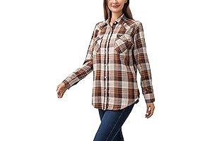 Flannel Shirt With Snaps - Women's Button-Down Plaid Long Sleeve Shirt