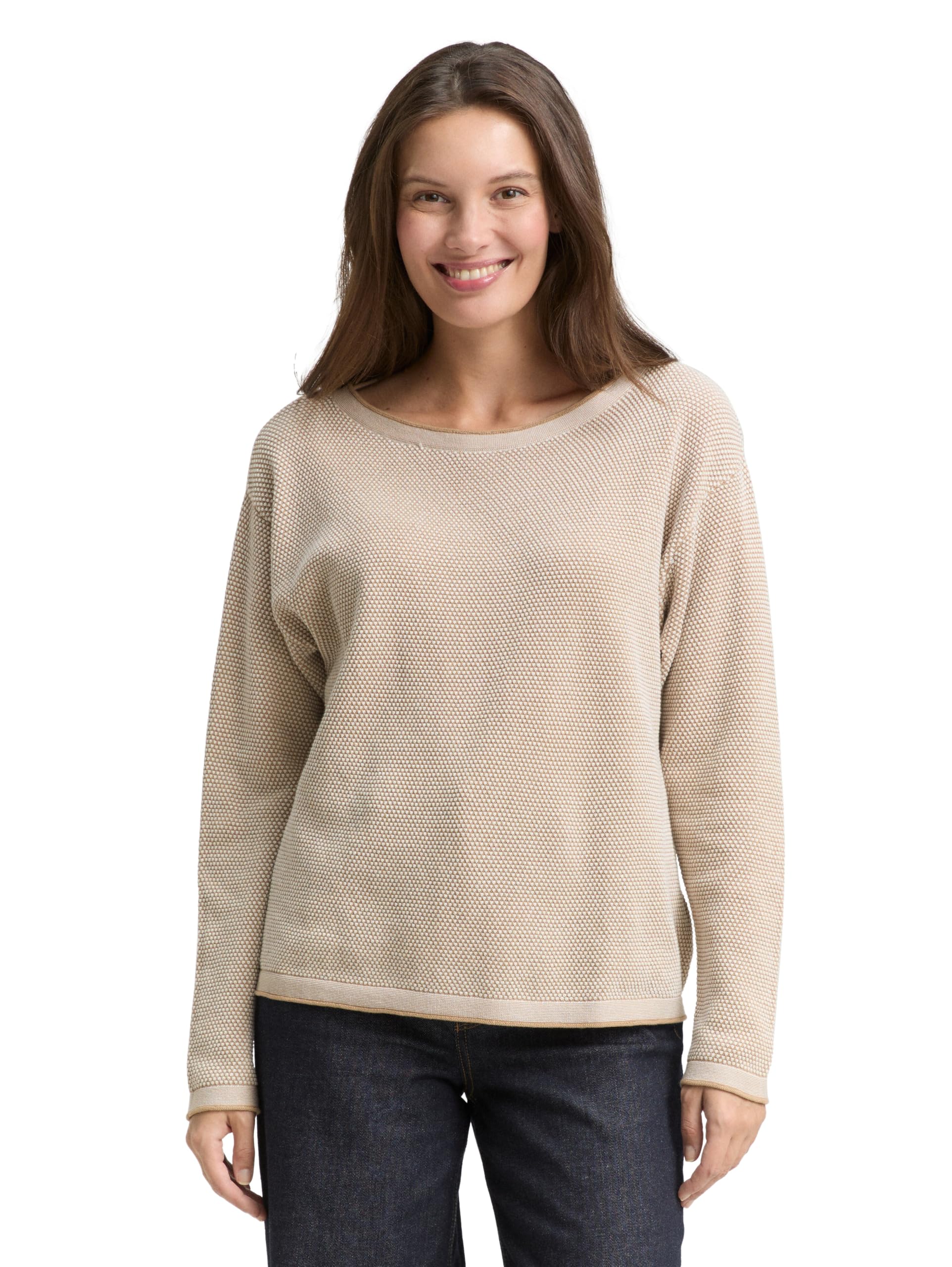 TOM TAILOR Damen 1033125 Old Strickpullover Aus Bio-Baumwolle, 30438 - Beige Bubble Structure, XL EU