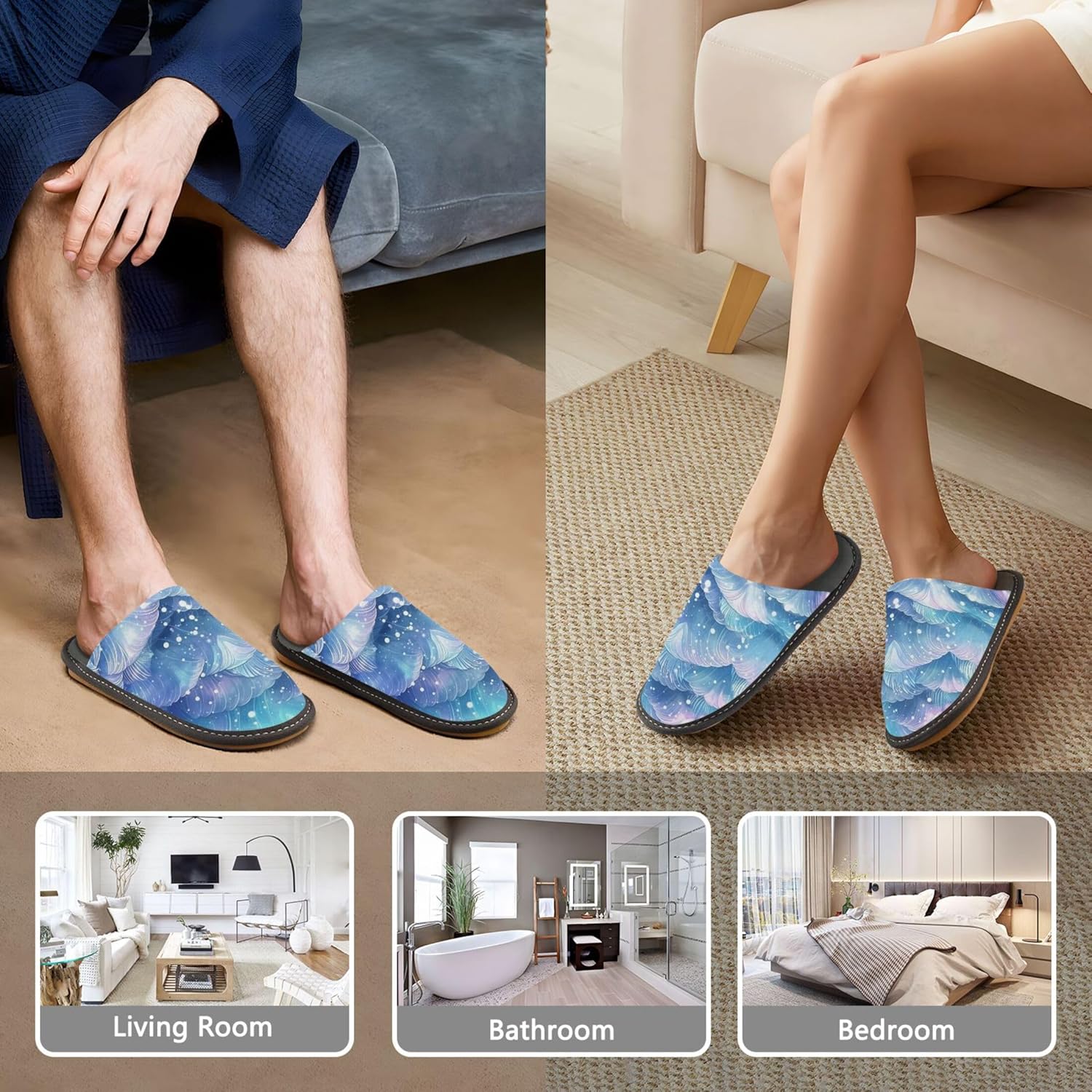 Mermaid Scale House Slippers – Cozy Fuzzy Slippers for Guests, Washable & Disposable, Perfect for Shoeless Home, Spa & Hotel Use A111716