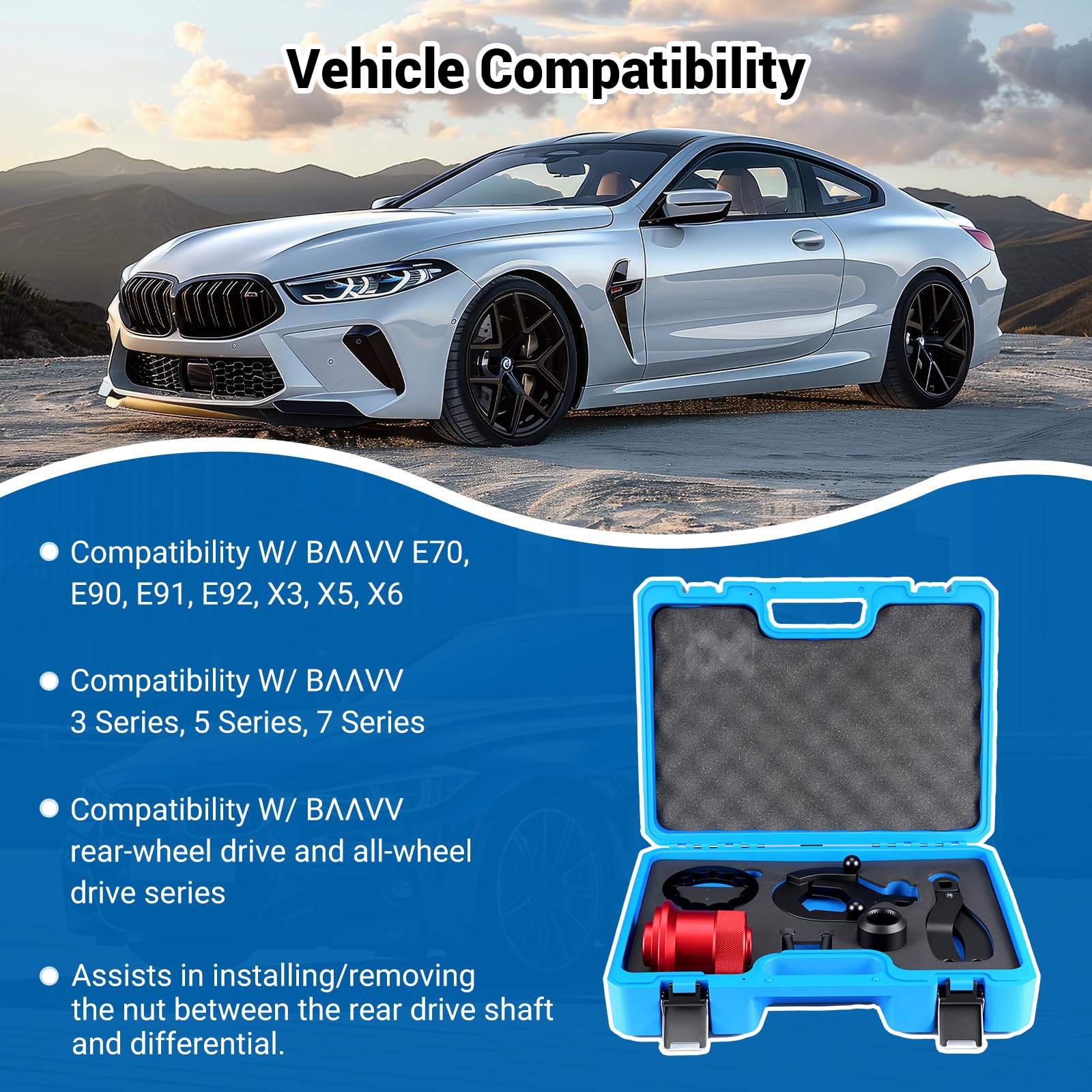 RUIZHI 7-TLG. Werkzeugsatz für Antriebswellen- und Differential-Muttern, Kompatibel mit B-MVV X3 X5 X6 3er 5er 7er, Zum Ausbau des Hinterachsdifferentials