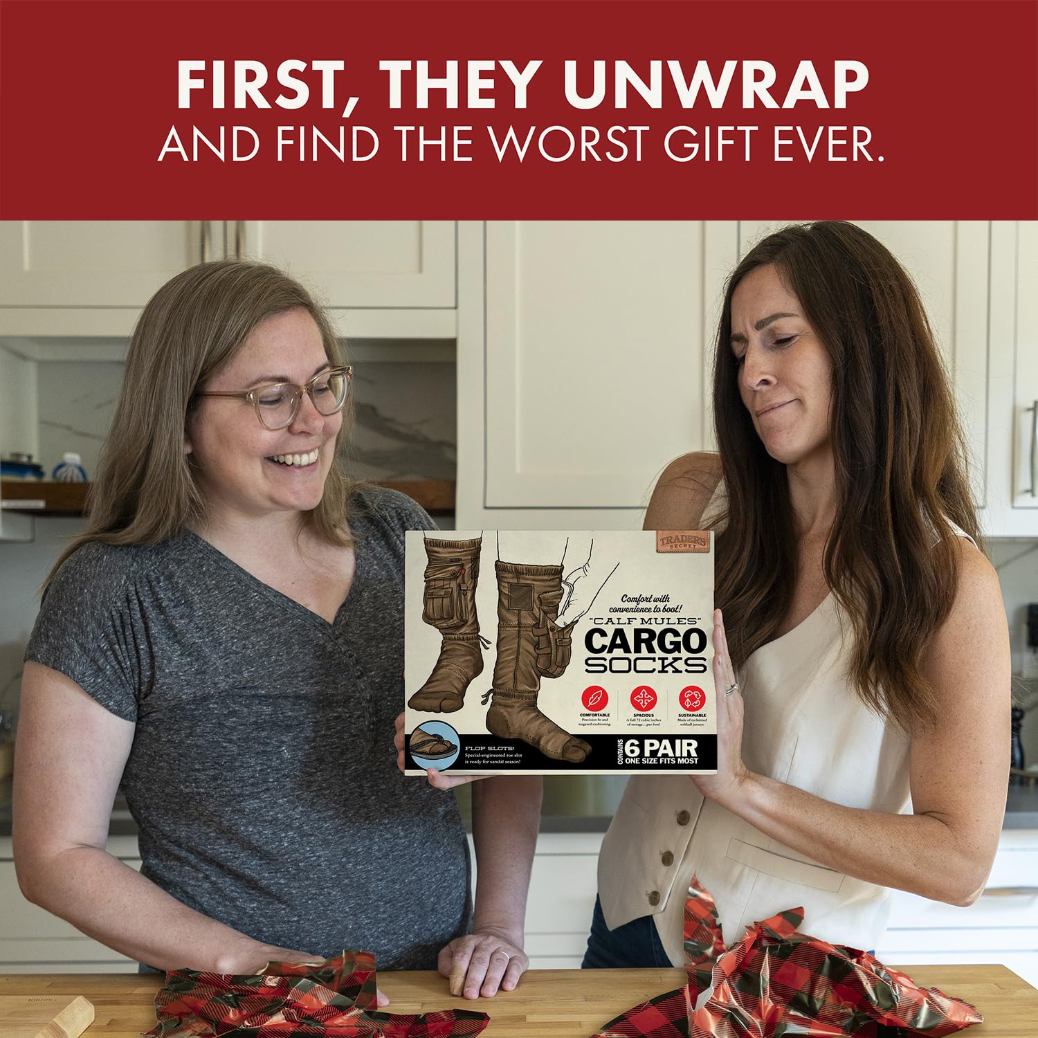 Prank-O Cargo Socks Prank Gift Box – Empty Joke Present Box for Adults & Teens, Funny Gag Gift Wrap for White Elephant, Secret Santa, Christmas, Birthdays, Office Parties & Holiday Gift Exchanges