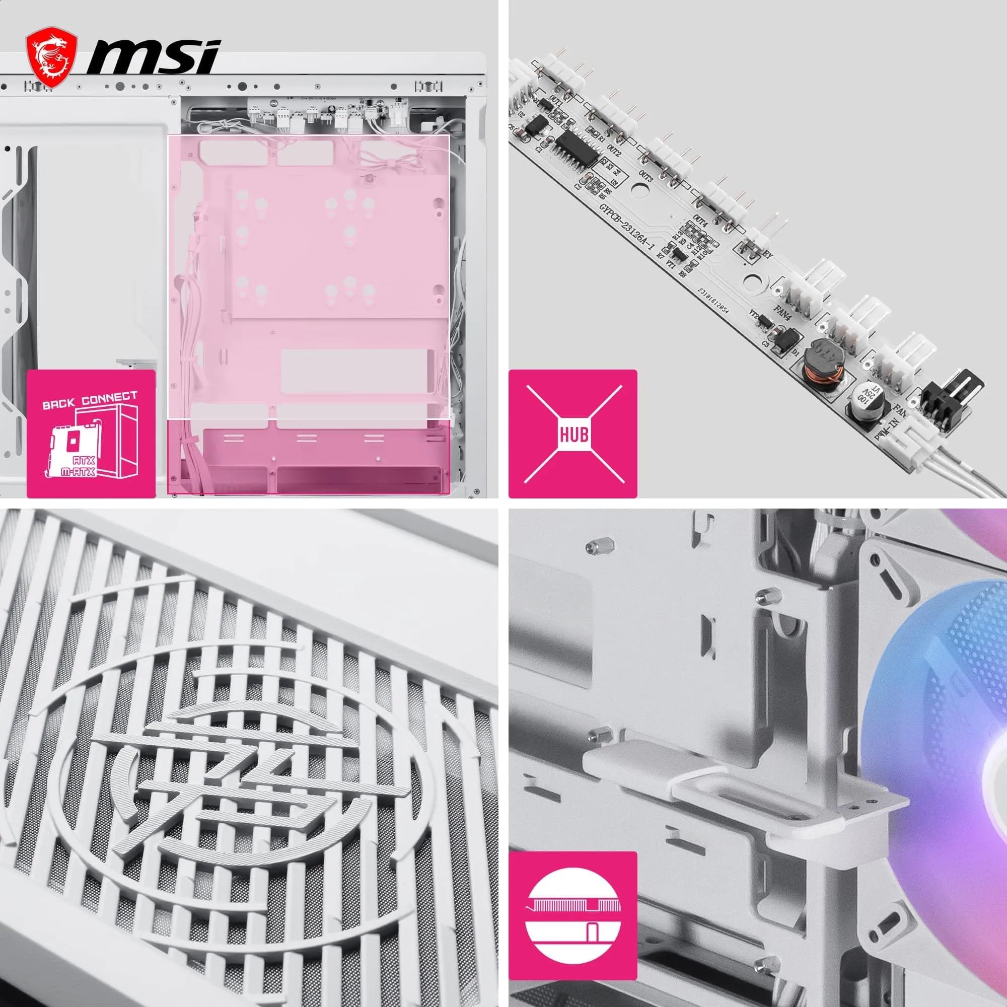 MPG VIXTA 300R PZ W Case PC | Mid-tower Gaming PC Case - Design base flottante - 2 ventole da 140 mm preinstallate e 1 ventola da 120 mm.