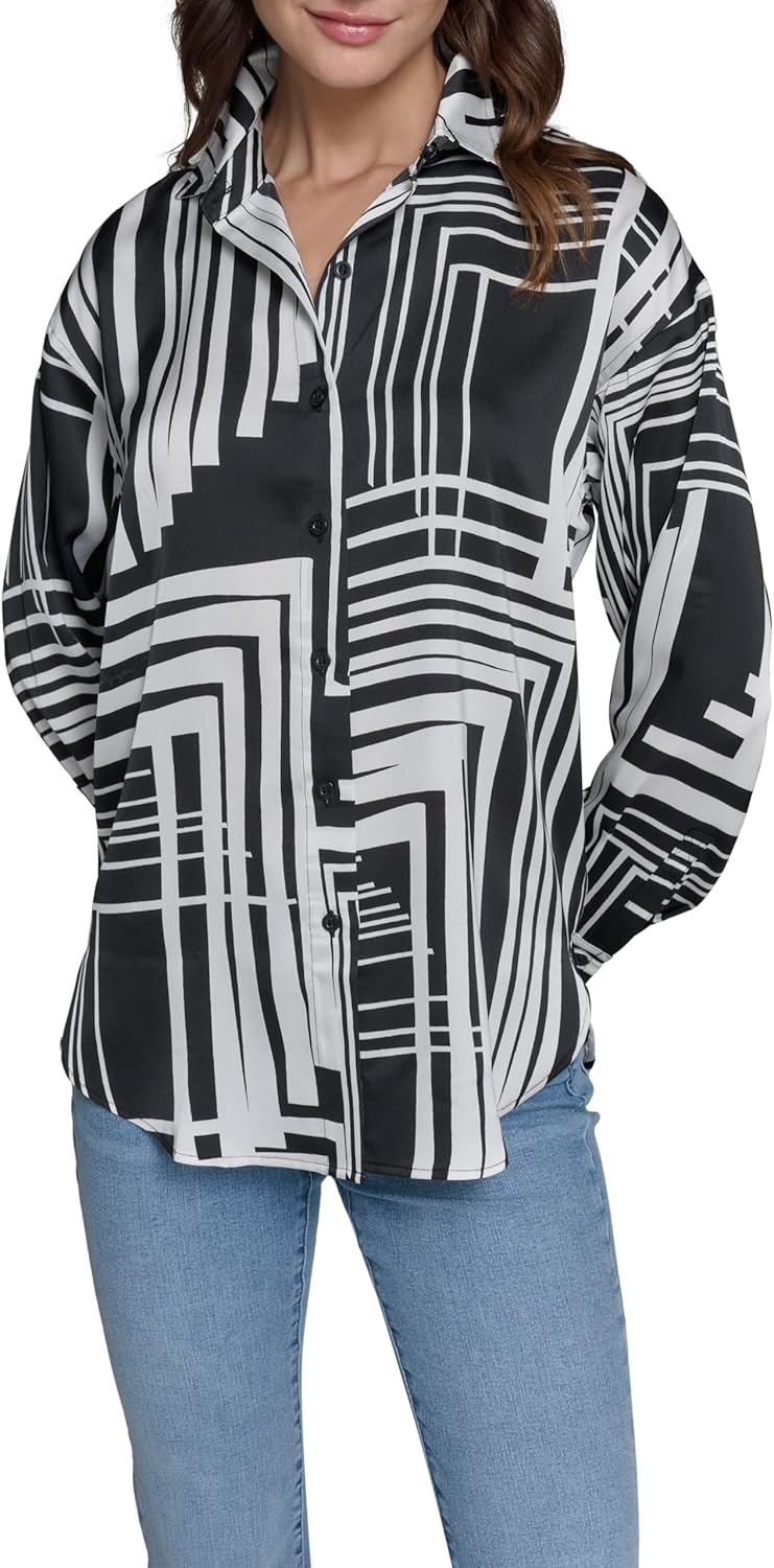 Karl Lagerfeld Womens Oversized Printed Blouse