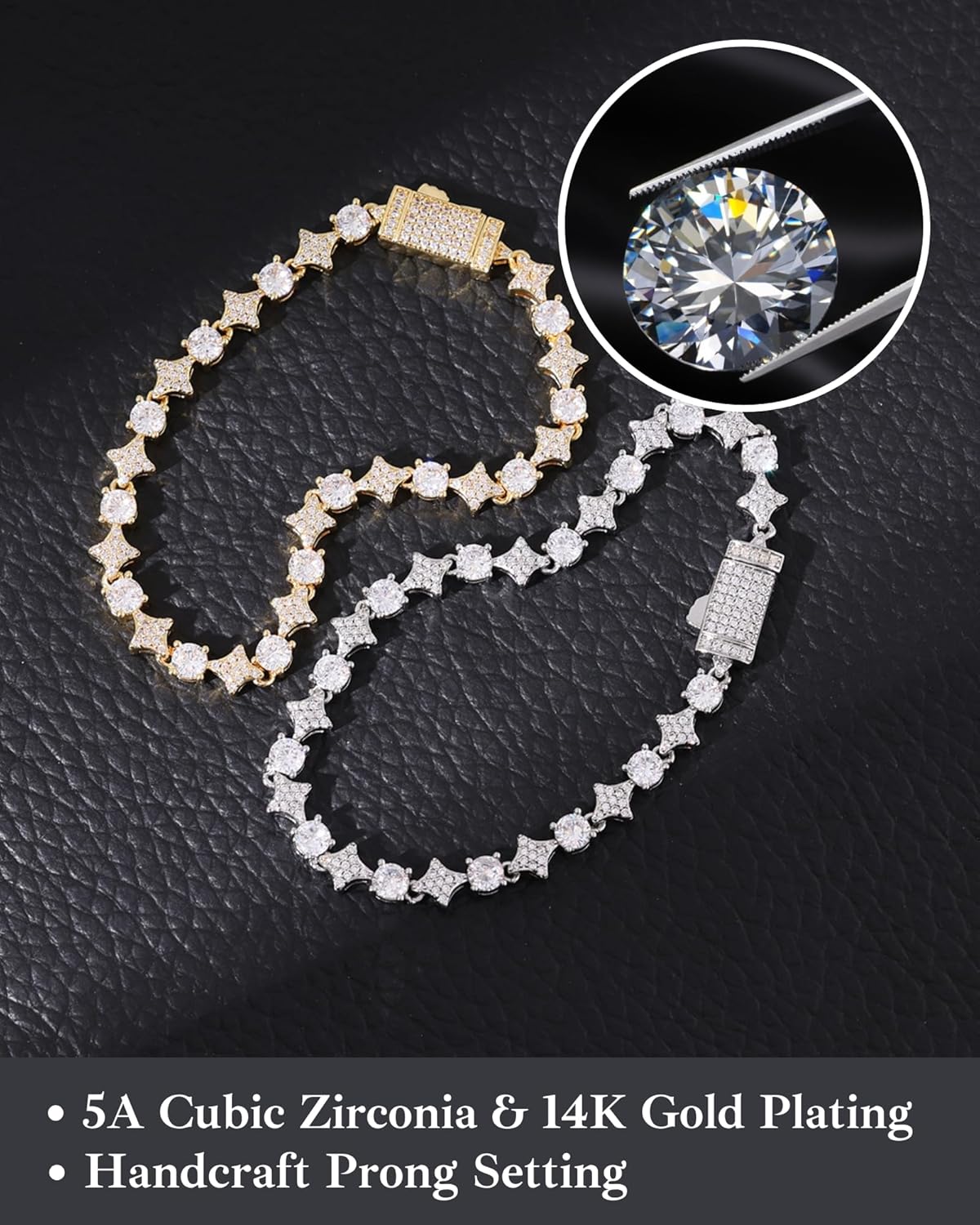 LuxeFlex Star Bracelet for Men & Women – 6mm 14K Gold/White Gold Plated, 5A Cubic Zirconia Iced Out Celestial Jewelry, Elegant Starry Night Gift - Image 3