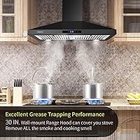 Vista 3 de SNDOAS Campana extractora negra de 30 pulgadas, campana de cocina de acero inoxidable montada en la pared con controles táctiles, convertible