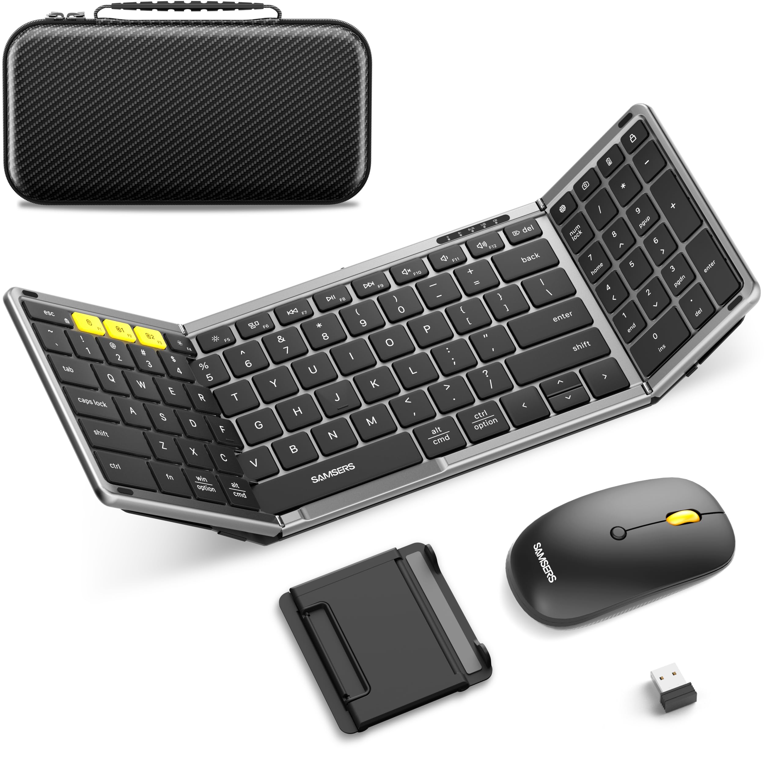 Photo 1 of Foldable Keyboard and Mouse, Samsers Folding Bluetooth Keyboard Combo, 2.4G + BT5.0 x 2, Full-Size Portable Travel Keyboard & Rechargeable Wireless Mouse for Windows Android iOS Mac OS, Gray Black