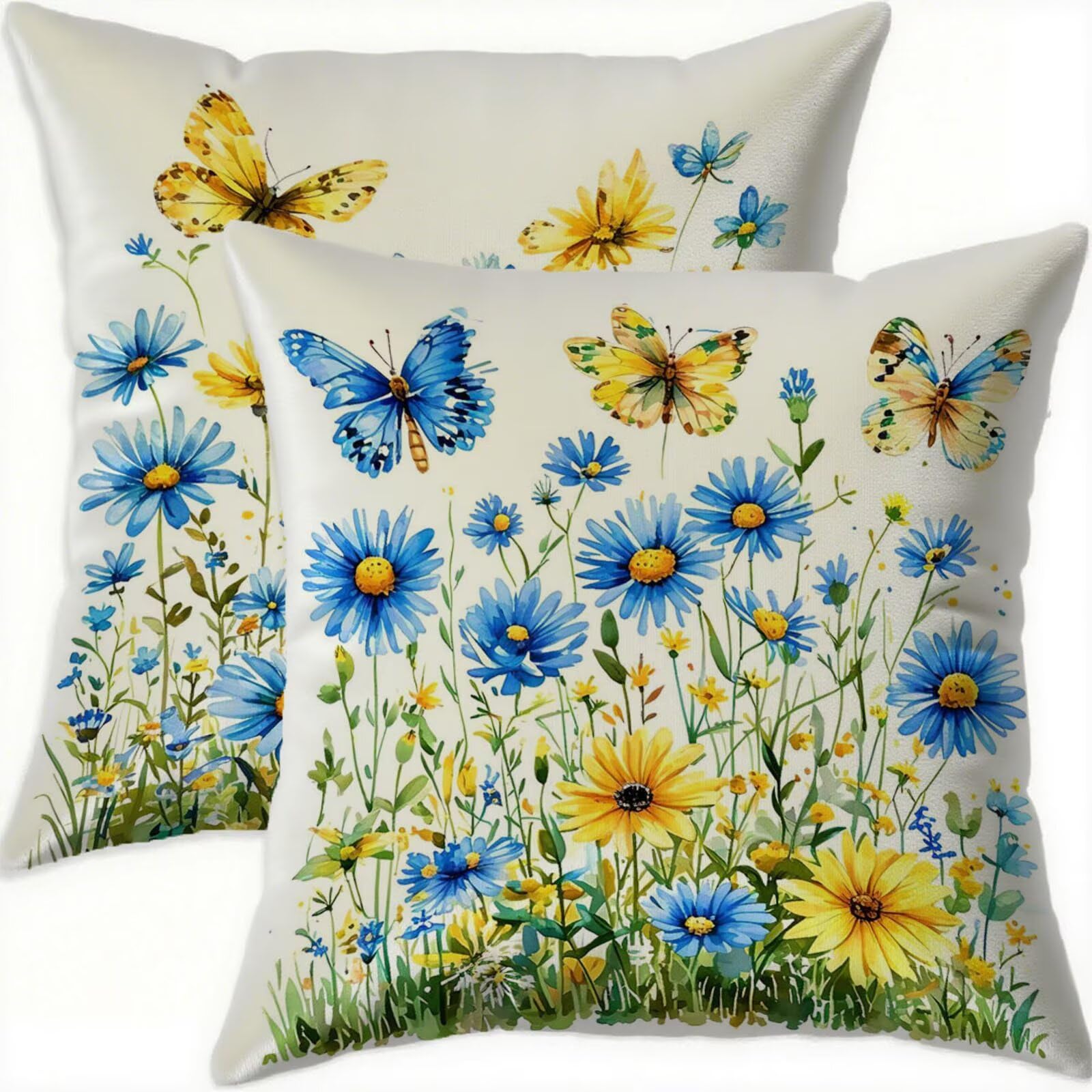 Housse coussin 80x80cm imperméable lot de 2 velours bleu
