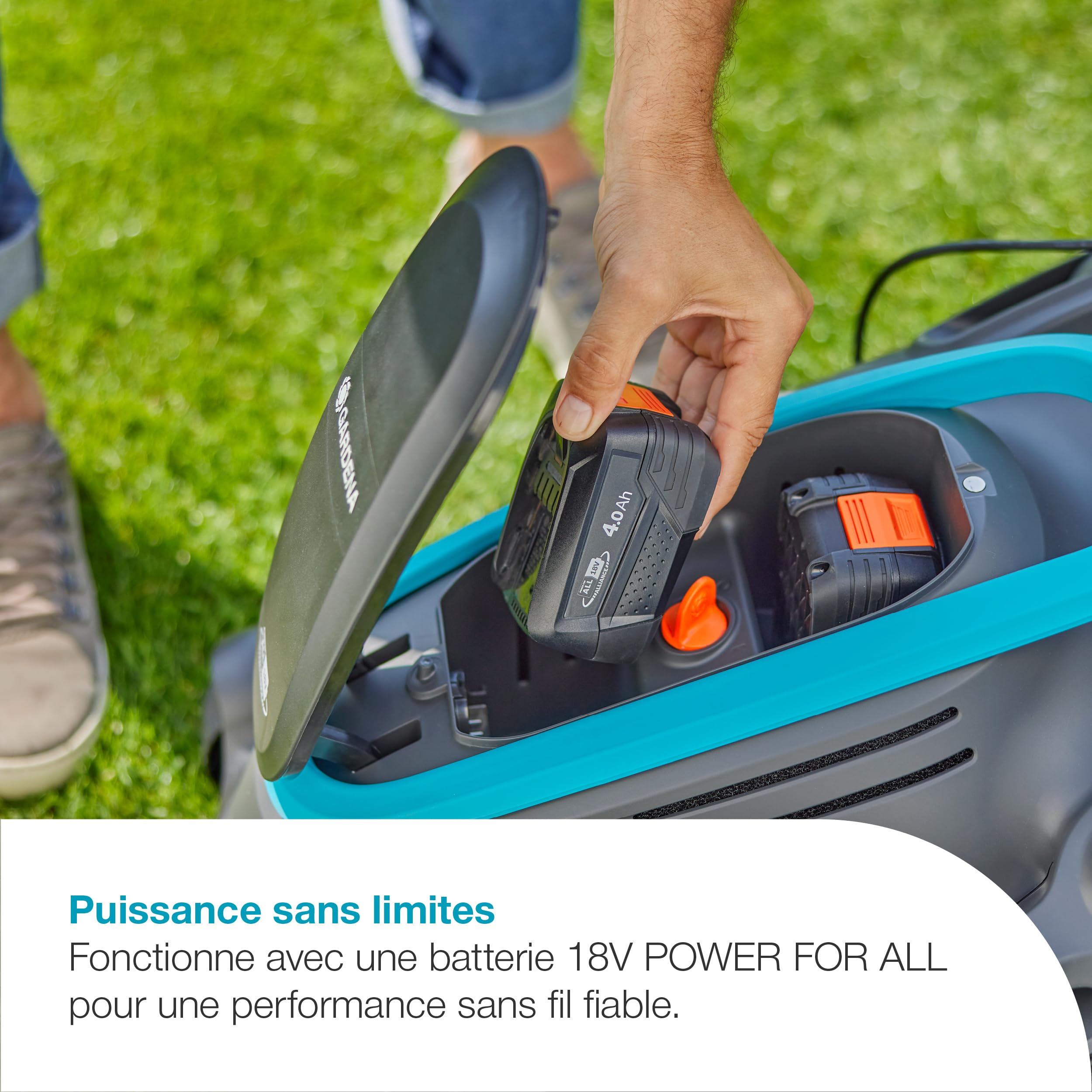 Gardena Tondeuse sur Batterie PowerMax Duo 46/36V P4A 4 Ah - Kit prêt à l'emploi: Haute Performance, Deux Lames Valent Mieux Qu’Une, Idéal pour Les espaces étroits (14646-20)